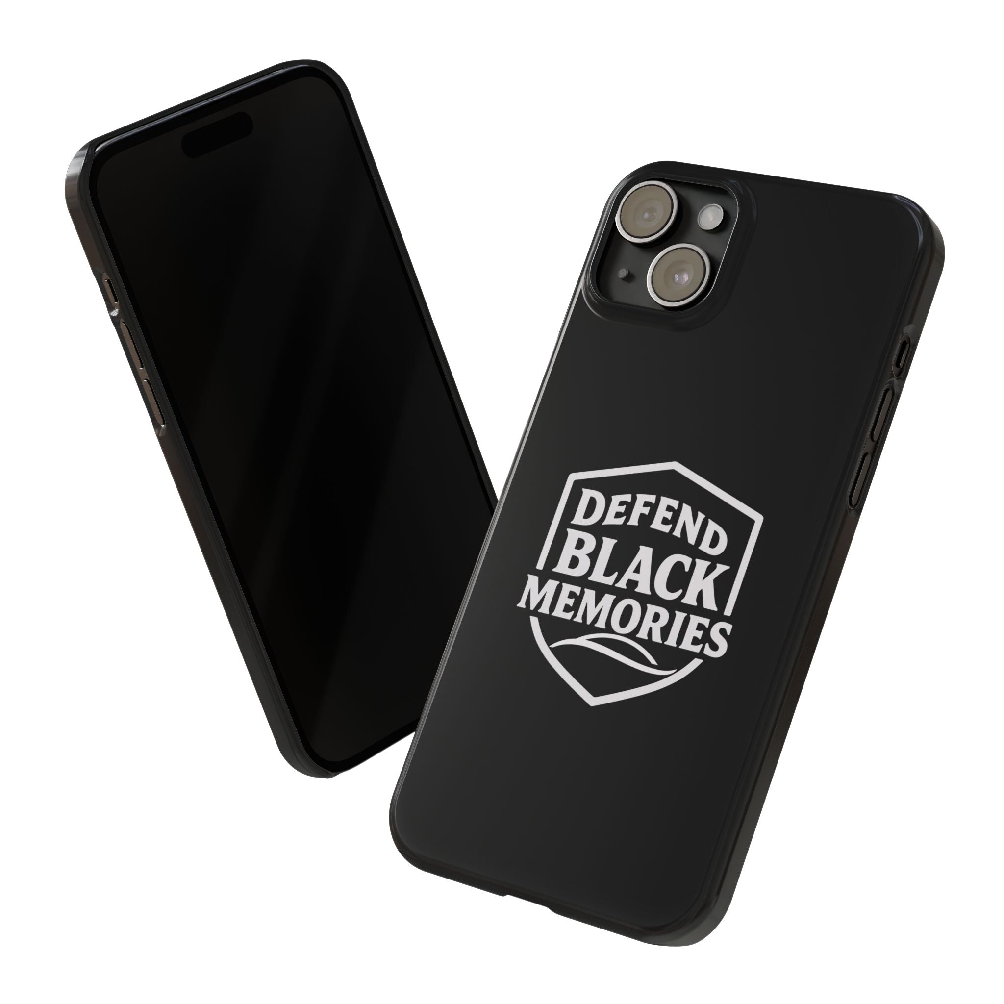 Defend Black Memories Slim Phone Case — Black Shield Typography Protective Cover