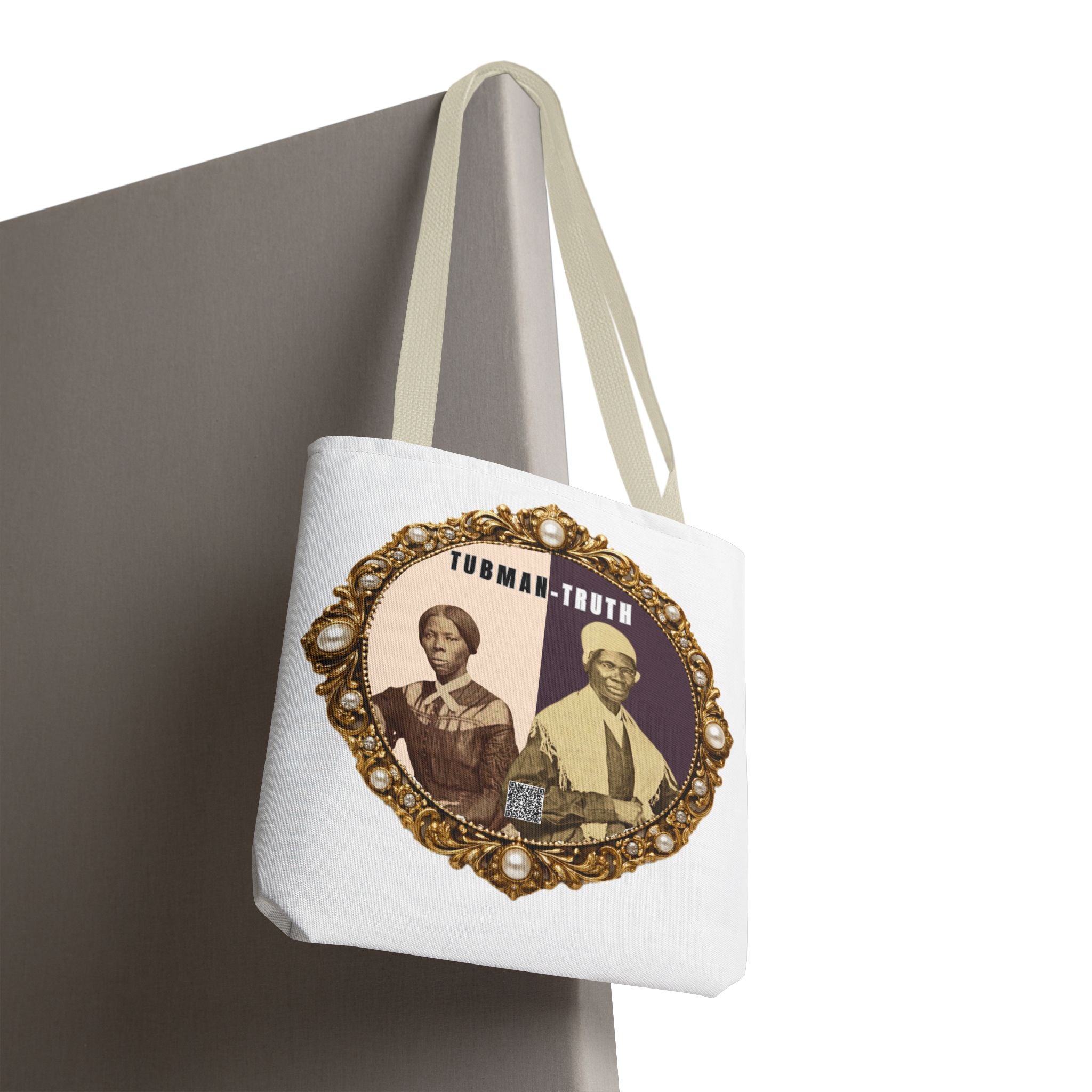 Tubman-Truth Brooch Graphic Tote Bag (White)