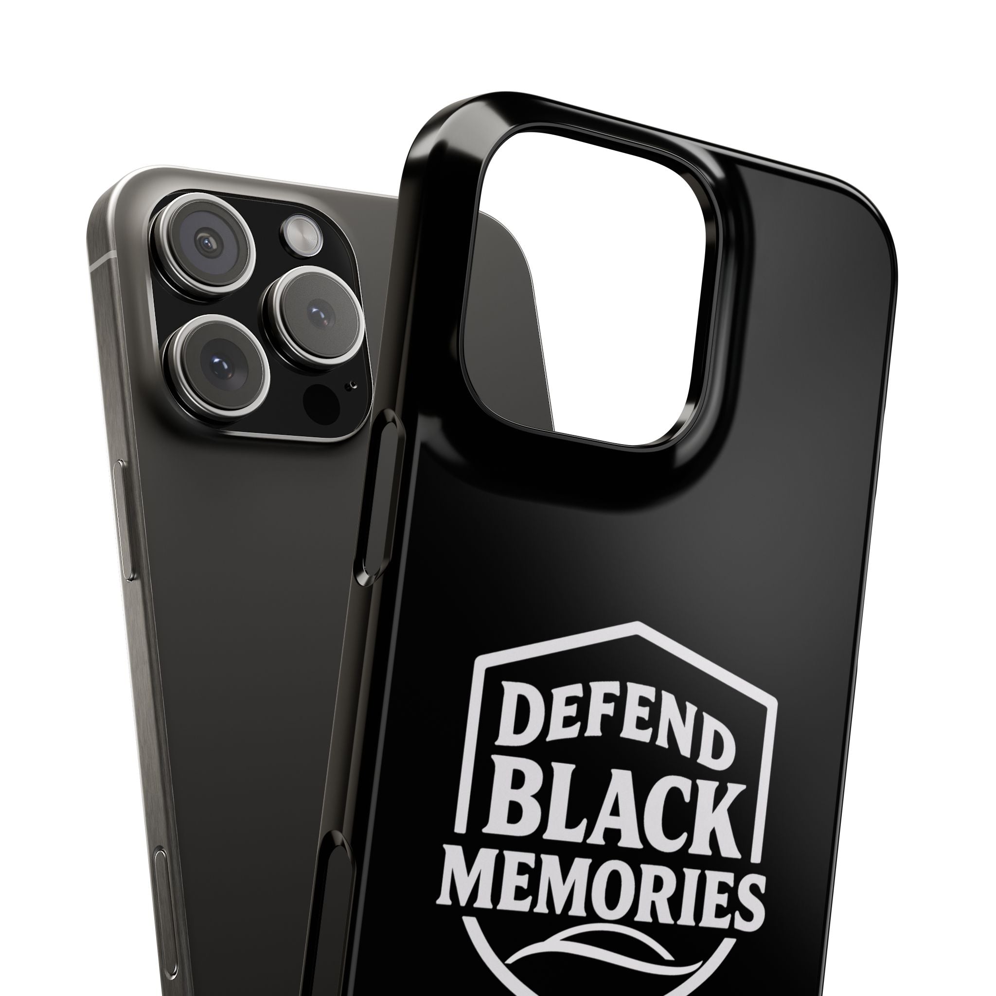 Defend Black Memories Slim Phone Case — Black Shield Typography Protective Cover