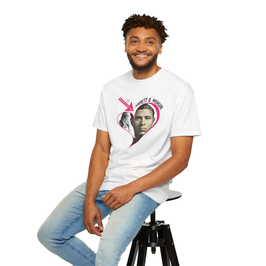 Garrett A. Morgan Oversize Heart Tribute Tee — Inventor of Traffic Signal & Gas Mask with QR Bio