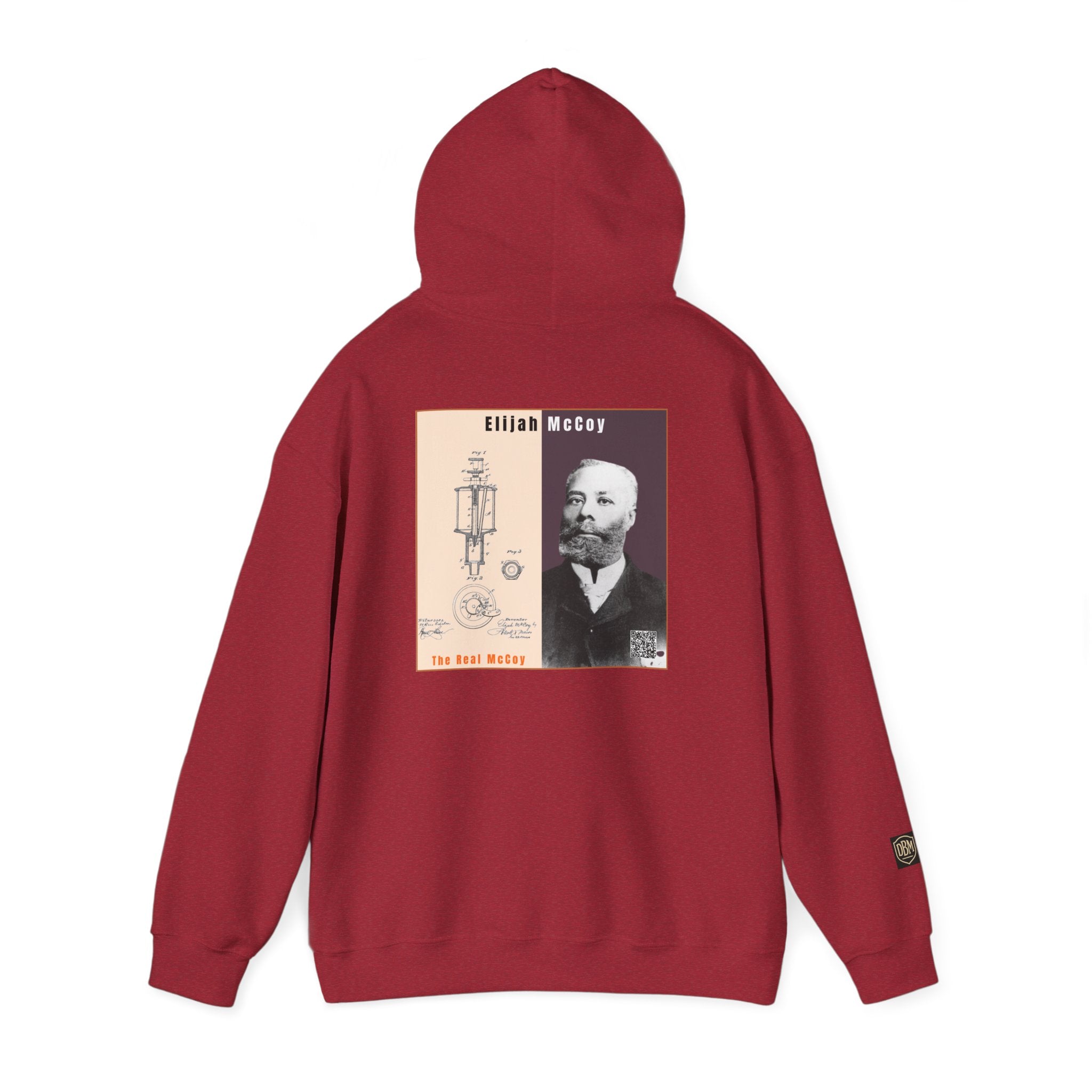 Defend Black Memories: Elijah McCoy Historical Black Portrait Big Back Logo Hoodie
