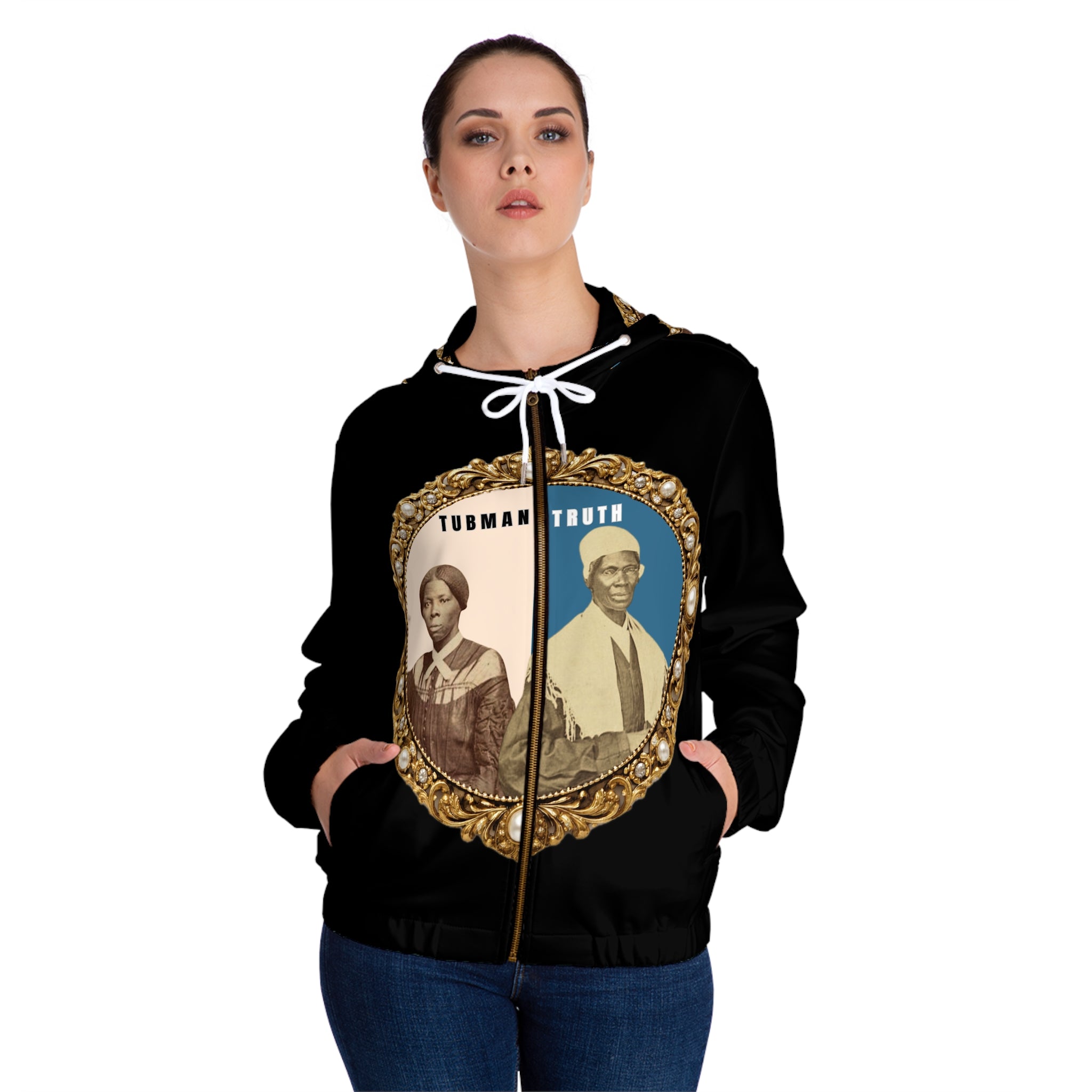 Tubman-Truth, Brooch Design, Full-Zip Hoodie (Black)