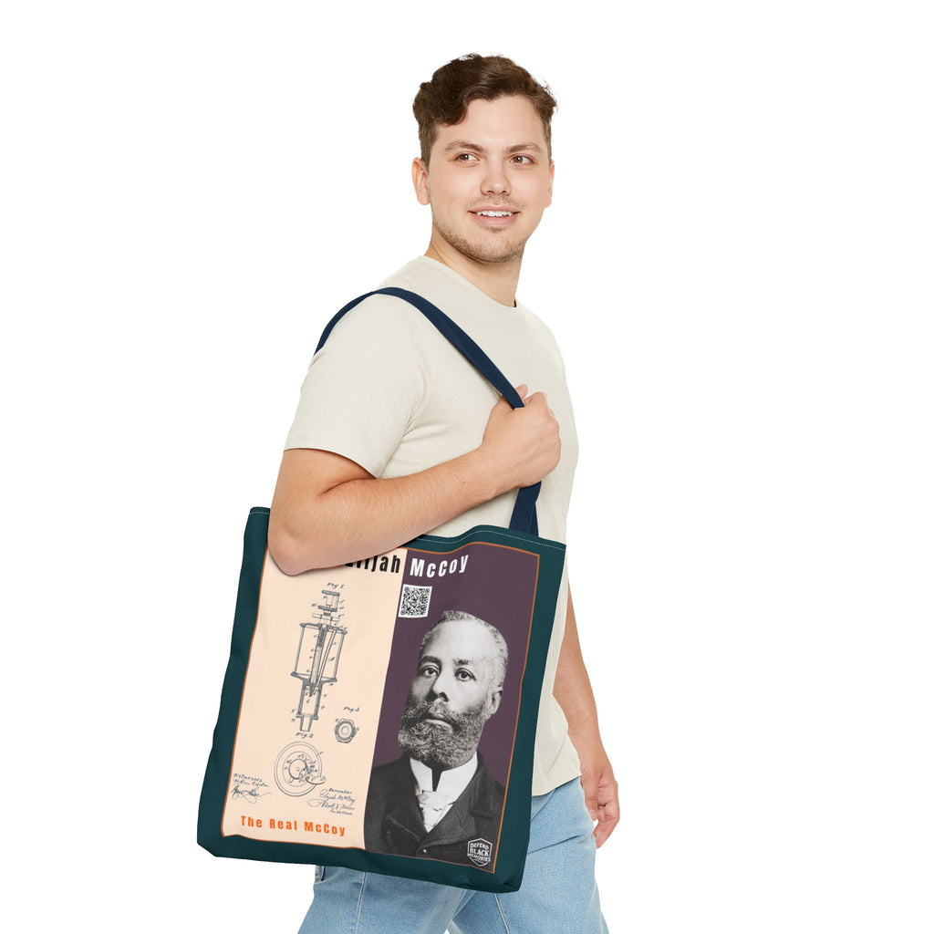 Elijah McCoy 'The Real McCoy' Tote Bag — Inspirational History Tribute (Muted Teal)