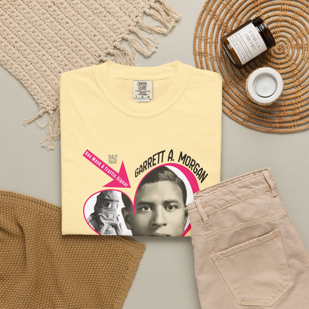 Garrett A. Morgan Oversize Heart Tribute Tee — Inventor of Traffic Signal & Gas Mask with QR Bio