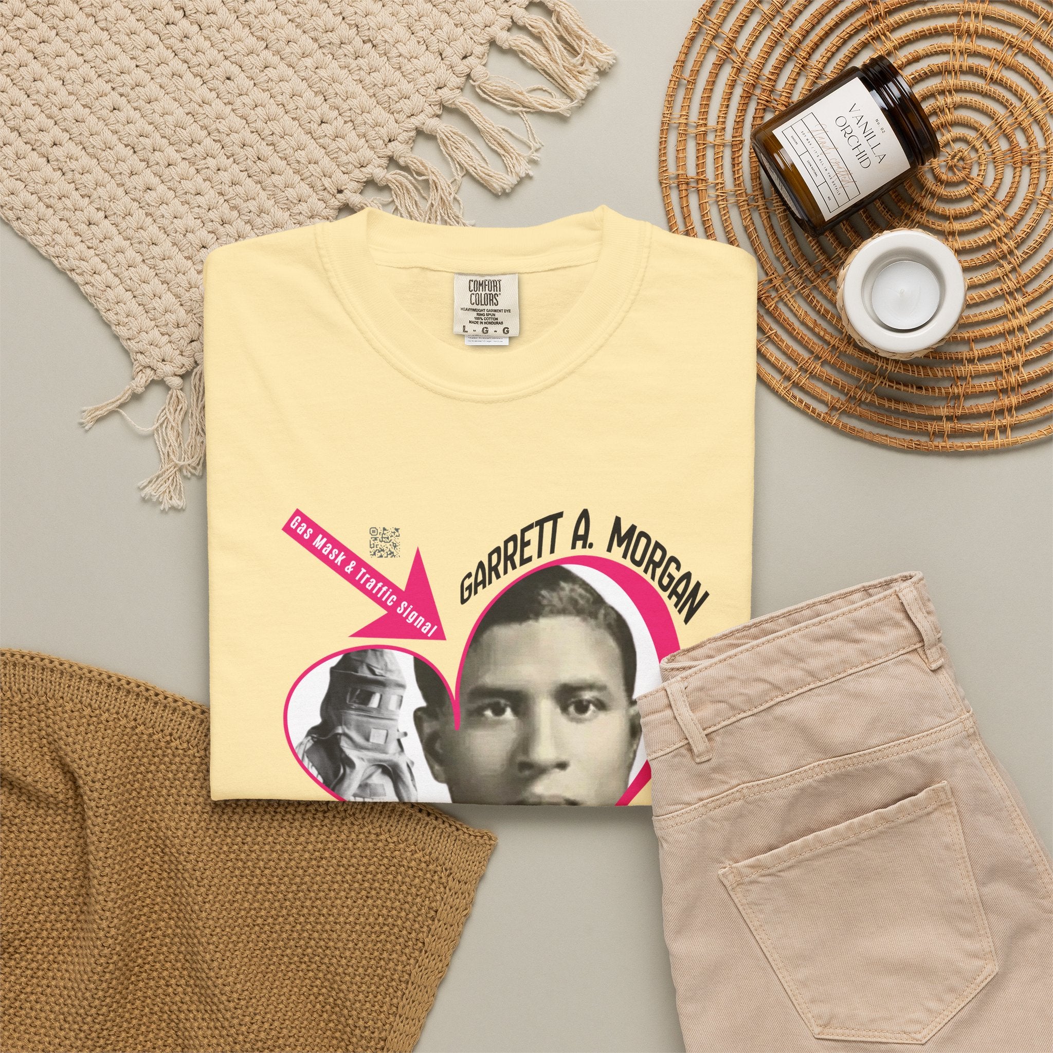 Garrett A. Morgan Oversize Heart Tribute Tee — Inventor of Traffic Signal & Gas Mask with QR Bio