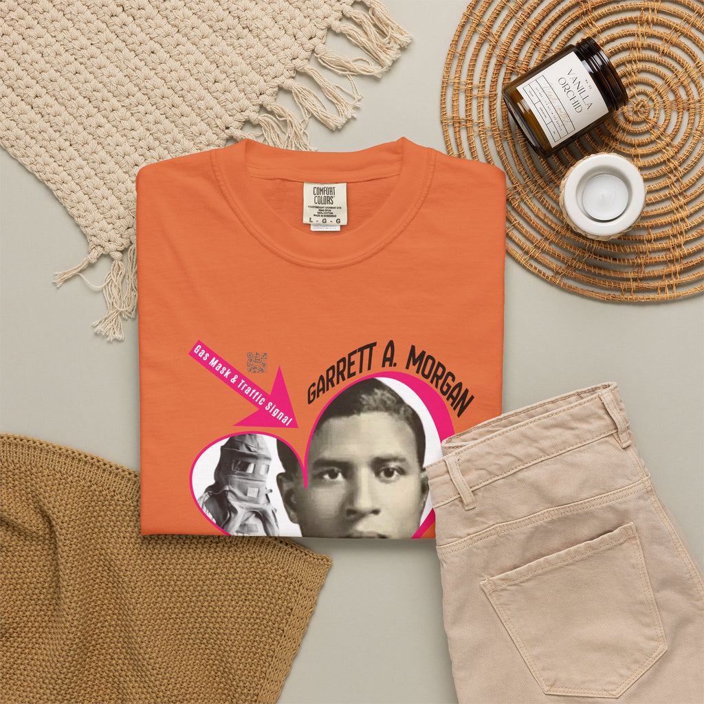 Garrett A. Morgan Oversize Heart Tribute Tee — Inventor of Traffic Signal & Gas Mask with QR Bio