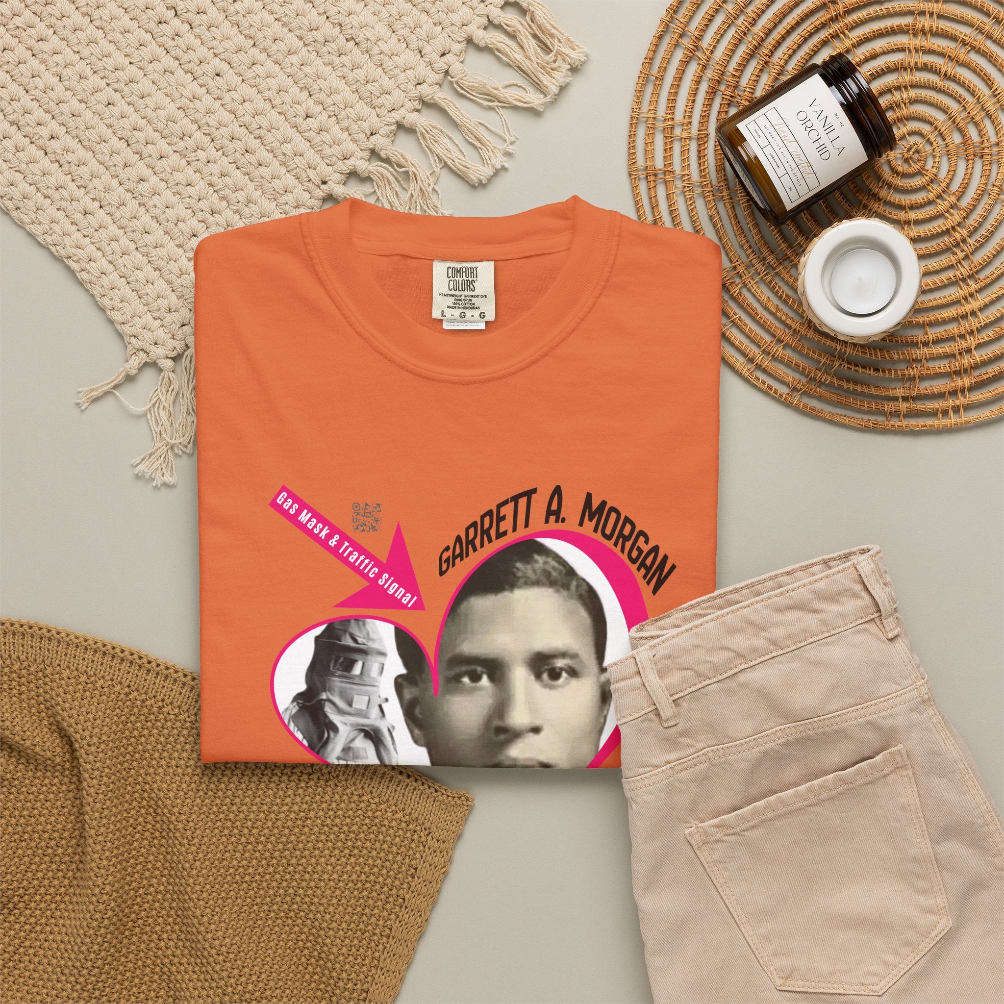 Garrett A. Morgan Oversize Heart Tribute Tee — Inventor of Traffic Signal & Gas Mask with QR Bio