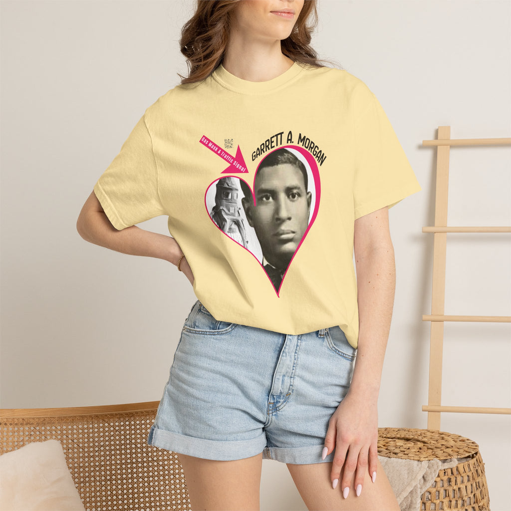 Garrett A. Morgan Oversize Heart Tribute Tee — Inventor of Traffic Signal & Gas Mask with QR Bio