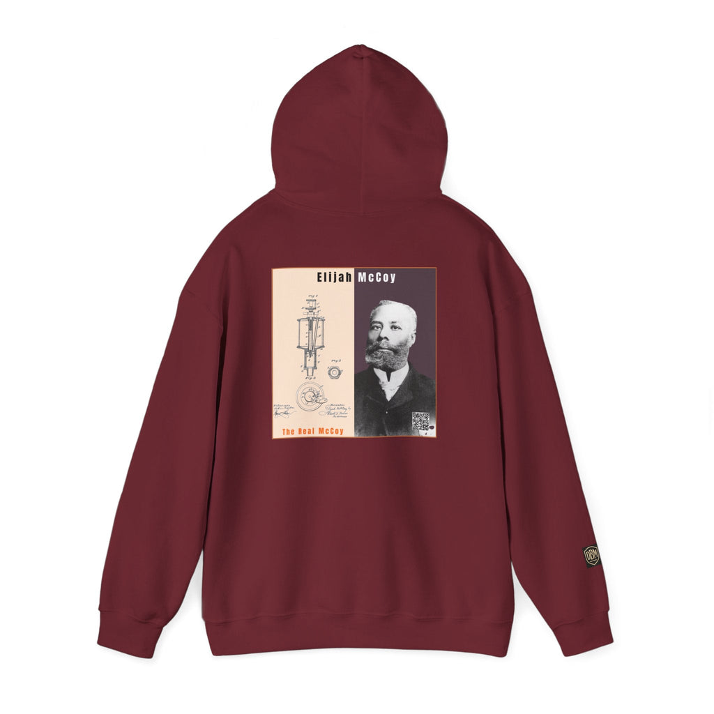 Defend Black Memories: Elijah McCoy Historical Black Portrait Big Back Logo Hoodie