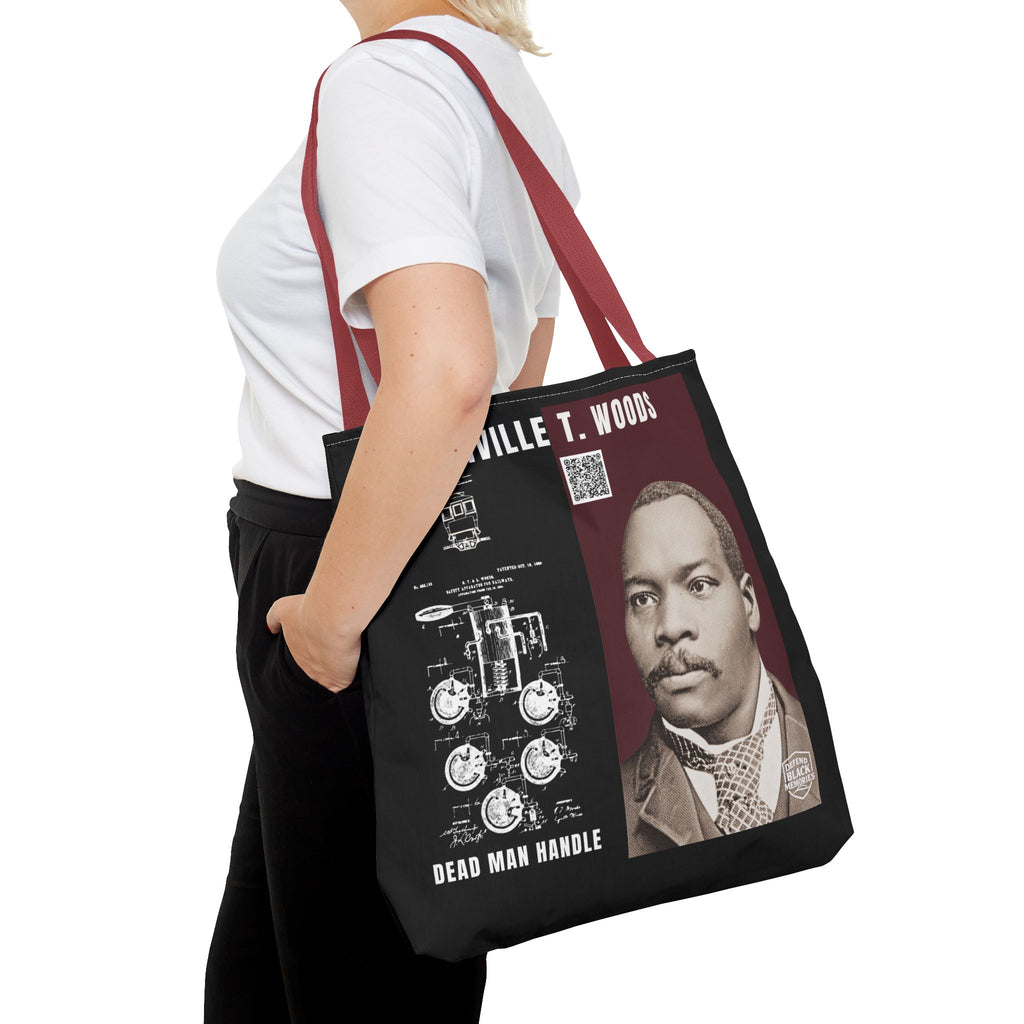 Granville T. Woods Historical Portrait Black Tote Bag (Trans/Brown Block)