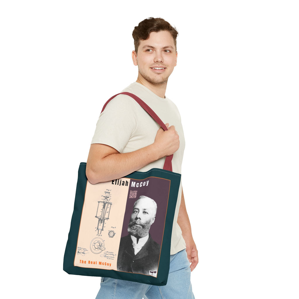 Elijah McCoy 'The Real McCoy' Tote Bag — Inspirational History Tribute (Muted Teal)
