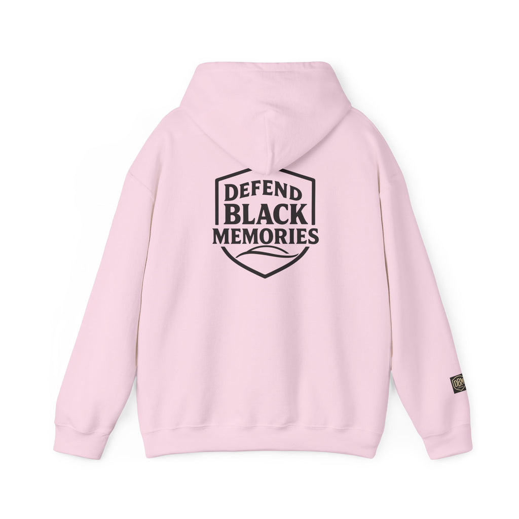 Defend Black Memories: Elijah McCoy Historical Black Portrait Big Back Logo Hoodie