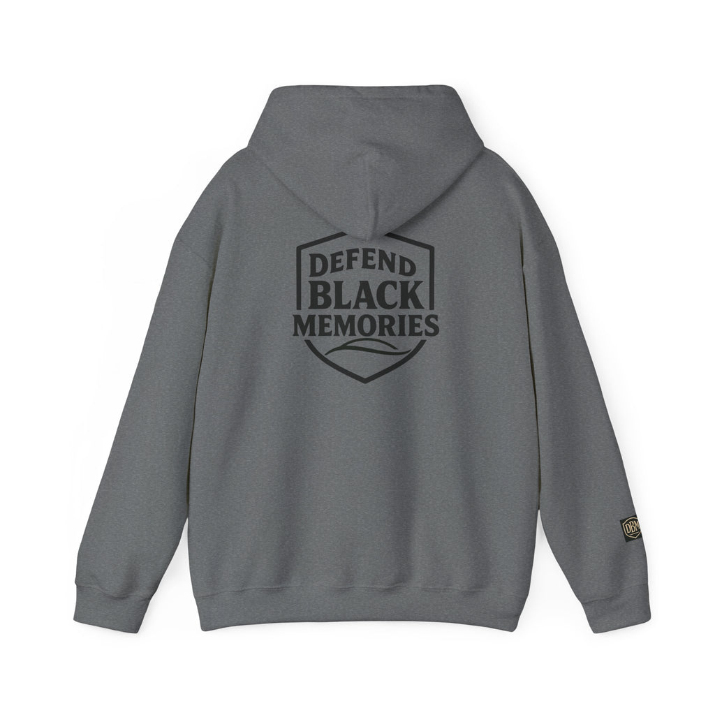 Defend Black Memories: Elijah McCoy Historical Black Portrait Big Back Logo Hoodie