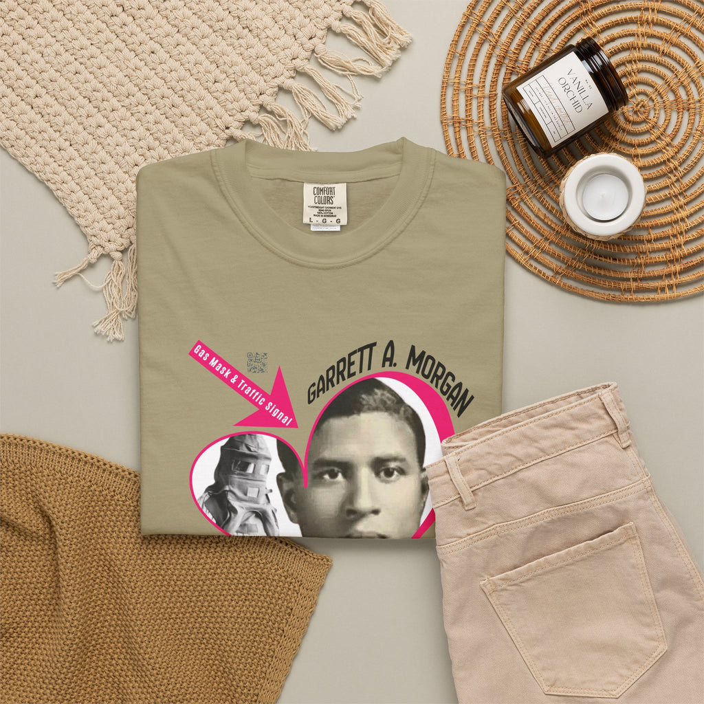 Garrett A. Morgan Oversize Heart Tribute Tee — Inventor of Traffic Signal & Gas Mask with QR Bio