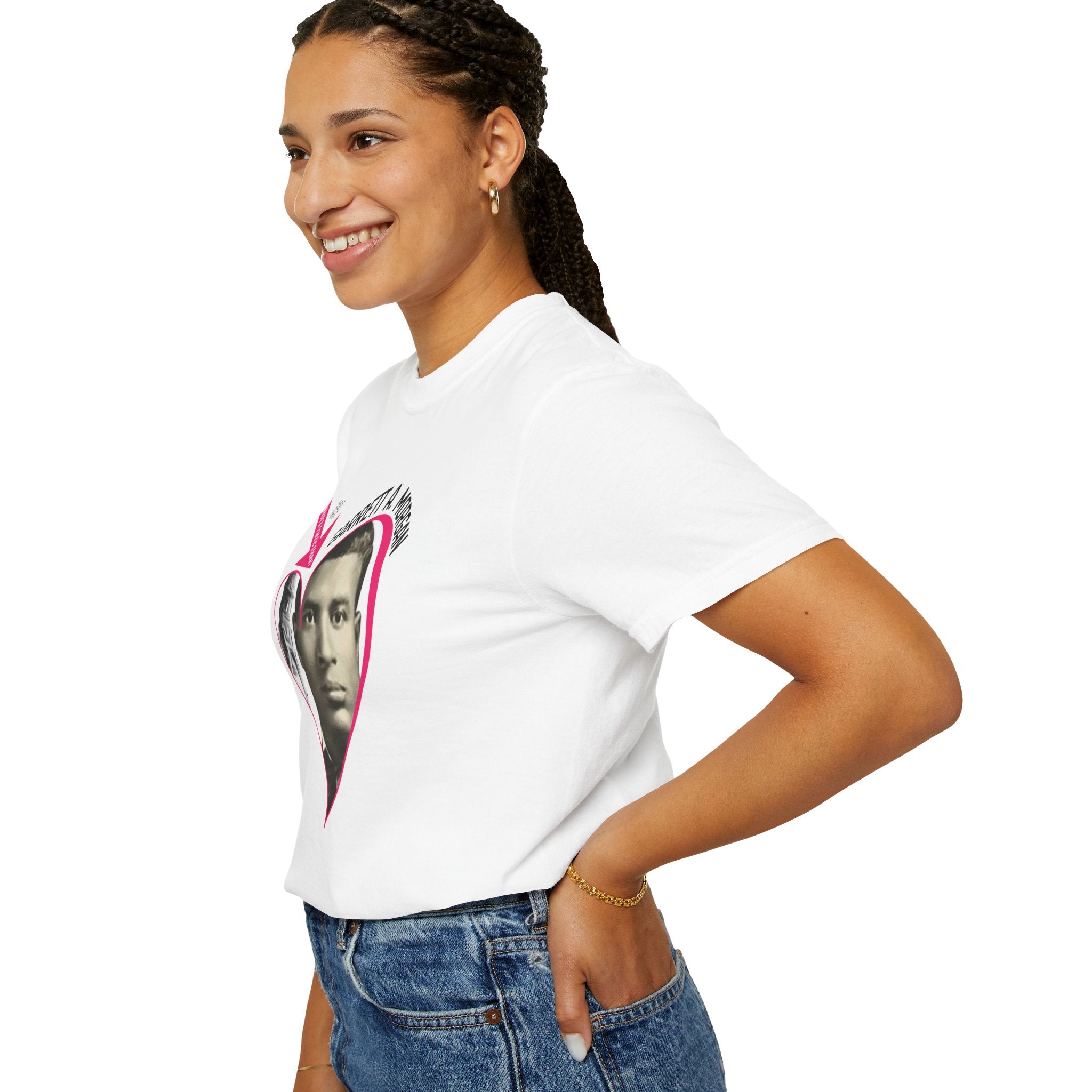 Garrett A. Morgan Oversize Heart Tribute Tee — Inventor of Traffic Signal & Gas Mask with QR Bio