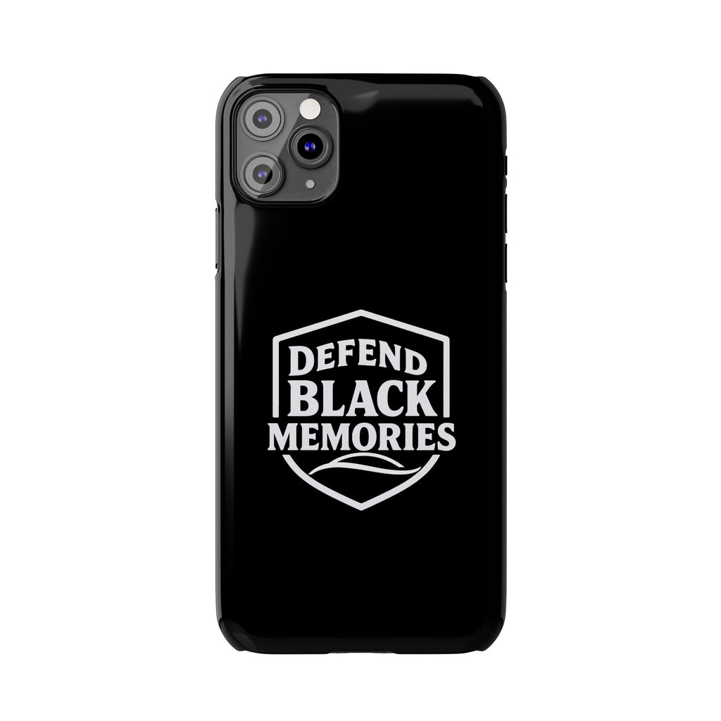 Defend Black Memories Slim Phone Case — Black Shield Typography Protective Cover
