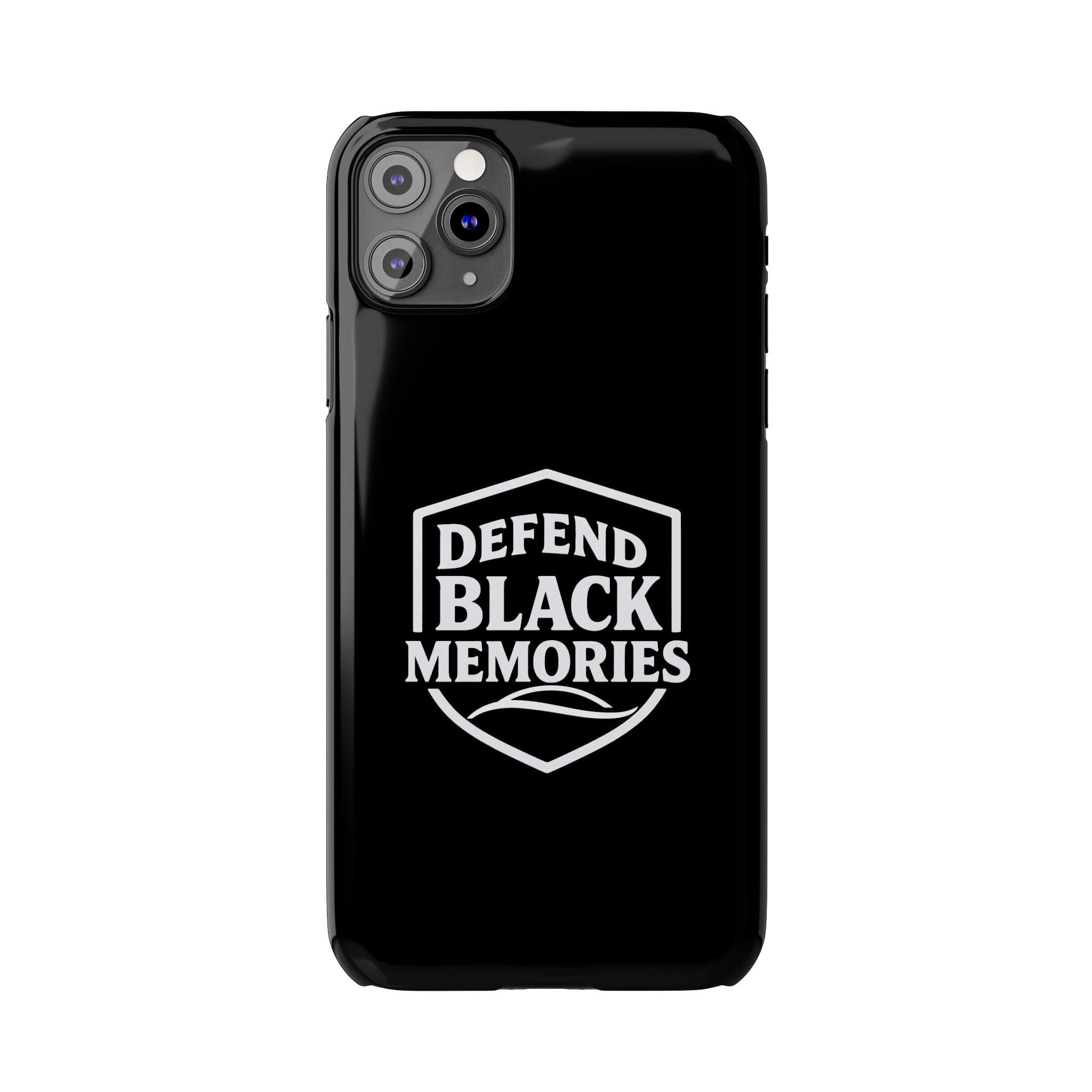 Defend Black Memories Slim Phone Case — Black Shield Typography Protective Cover