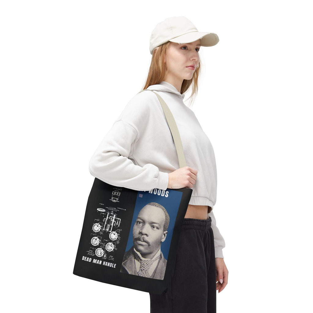 Granville T. Woods Historical Portrait Black Tote Bag (Trans/Dark Cerulean Block)
