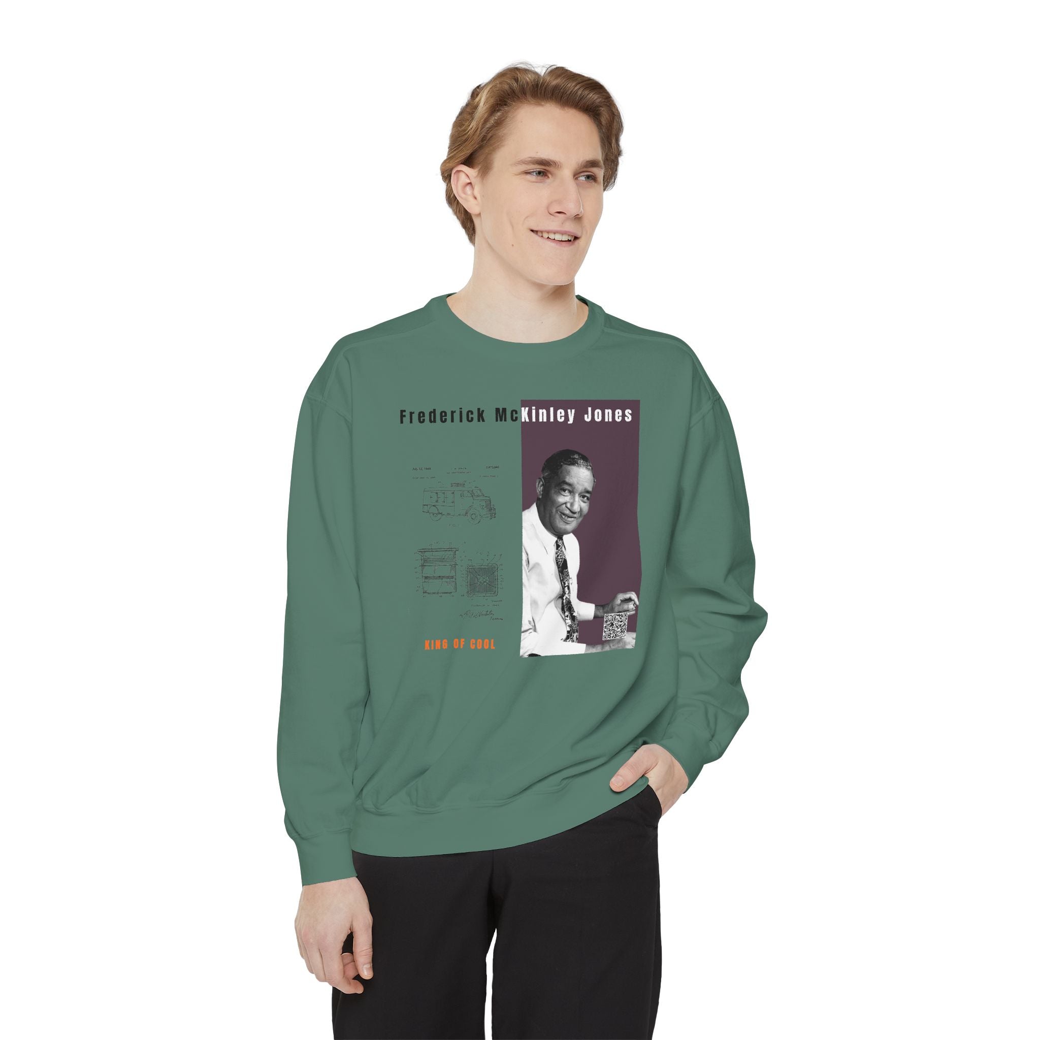 Defend Black Memories:  Frederick McKinley Jones Unisex, Garment-Dyed Tribute Sweatshirt