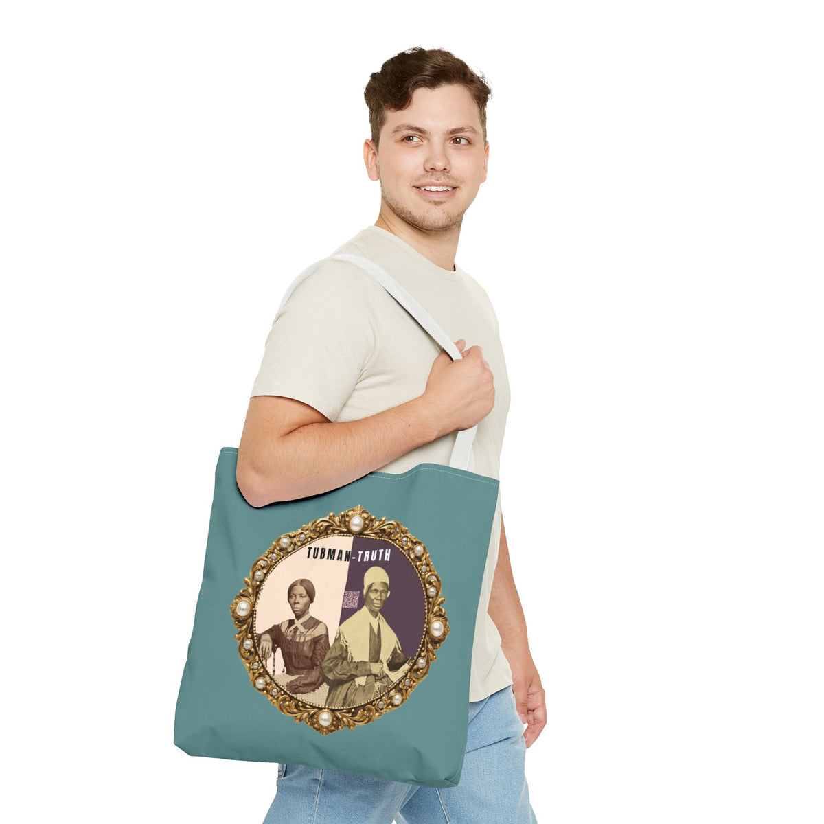 Tubman-Truth Brooch Graphic Tote Bag (Dark Teal)