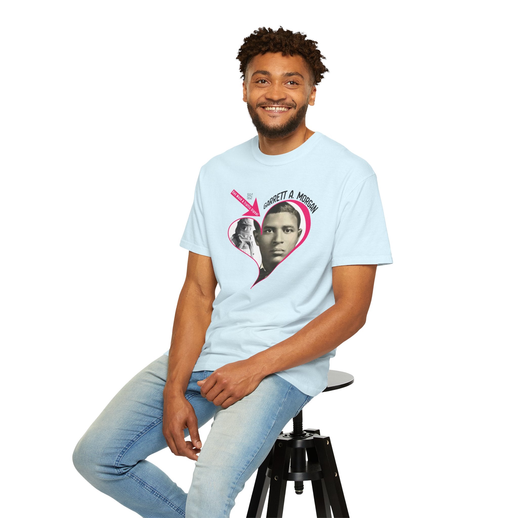 Garrett A. Morgan Oversize Heart Tribute Tee — Inventor of Traffic Signal & Gas Mask with QR Bio