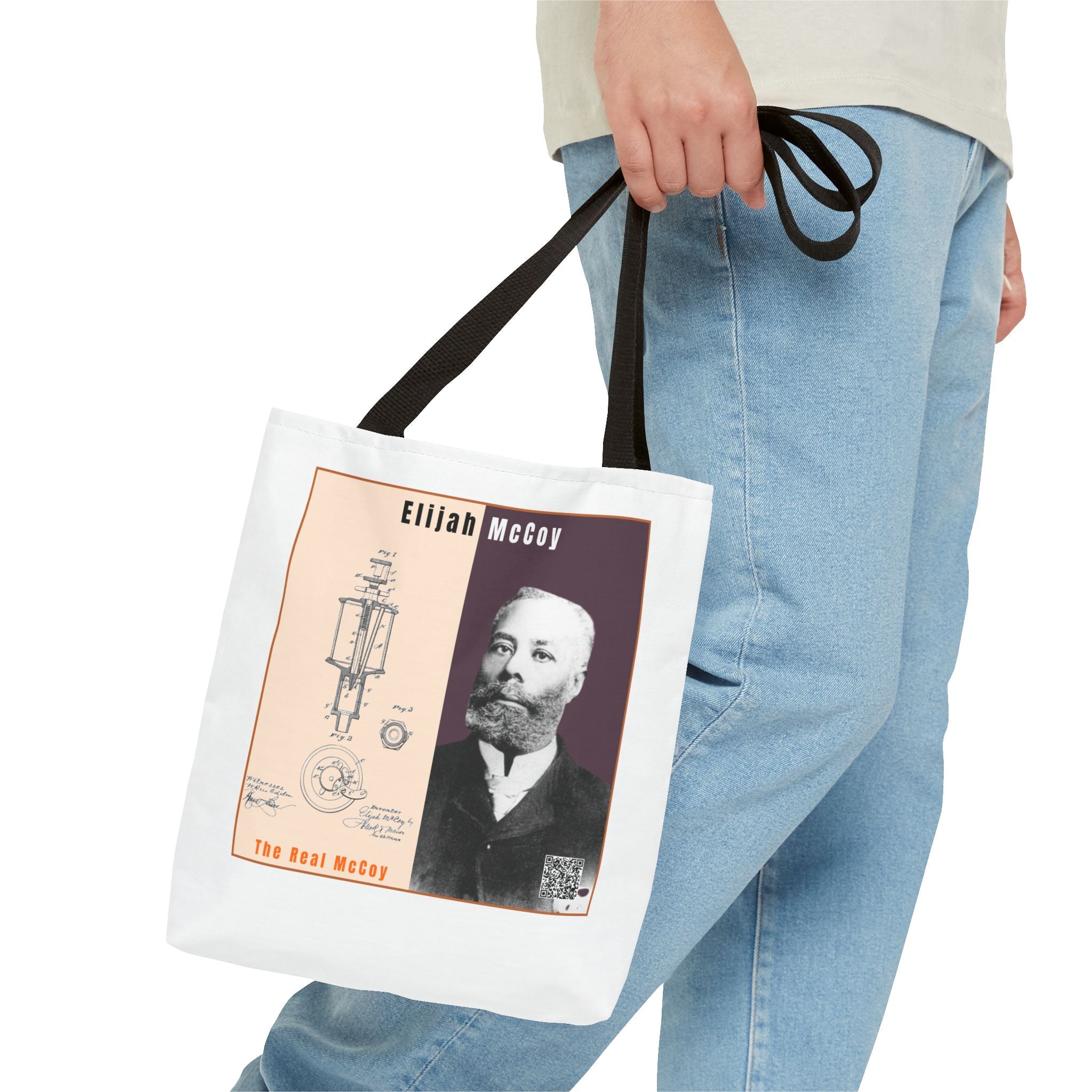 Defend Black Memories: Elijah McCoy Historical Portrait AOP Tote Bag