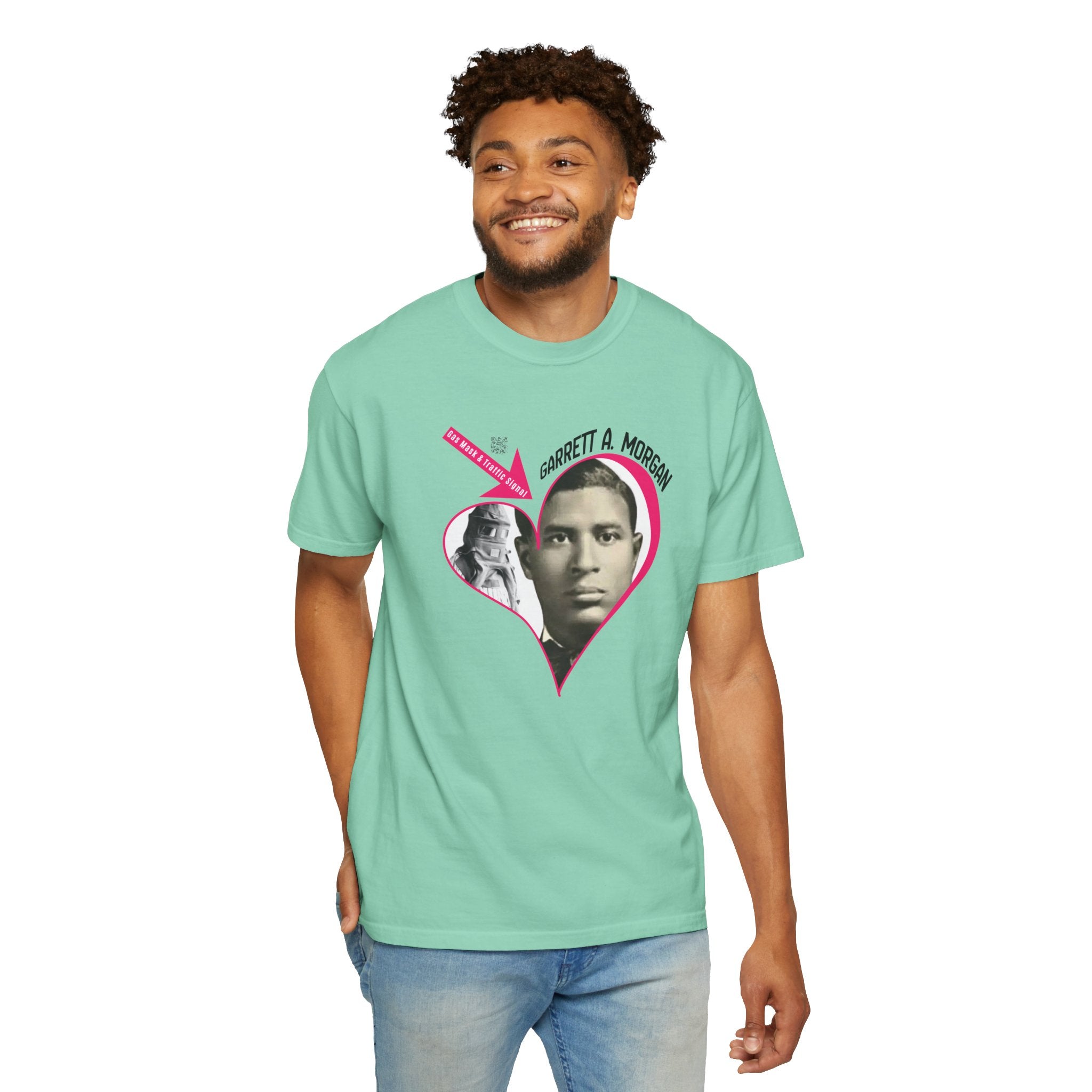 Garrett A. Morgan Oversize Heart Tribute Tee — Inventor of Traffic Signal & Gas Mask with QR Bio