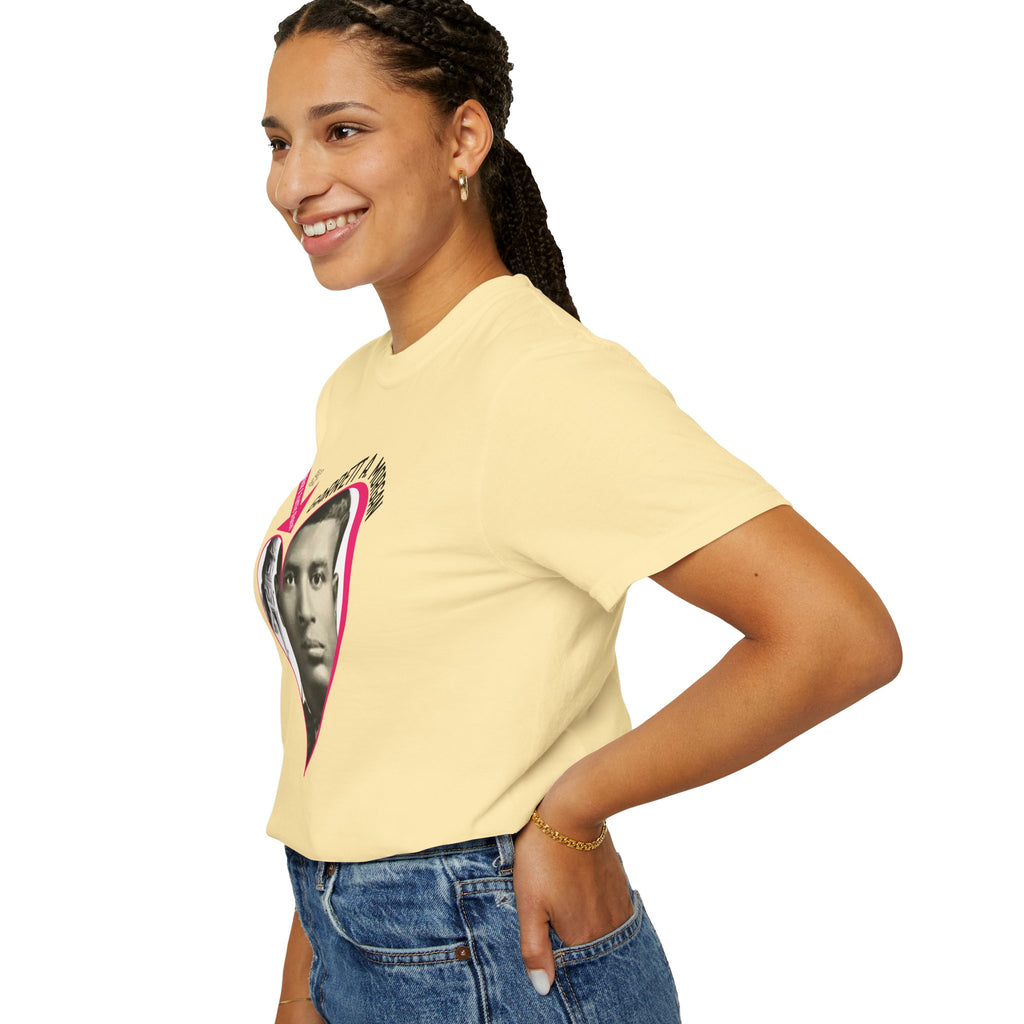 Garrett A. Morgan Oversize Heart Tribute Tee — Inventor of Traffic Signal & Gas Mask with QR Bio