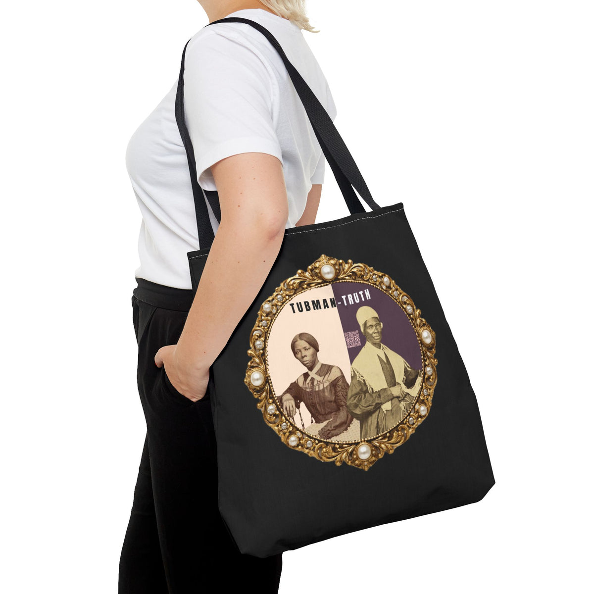 Tubman-Truth Brooch Graphic Tote Bag (Black)
