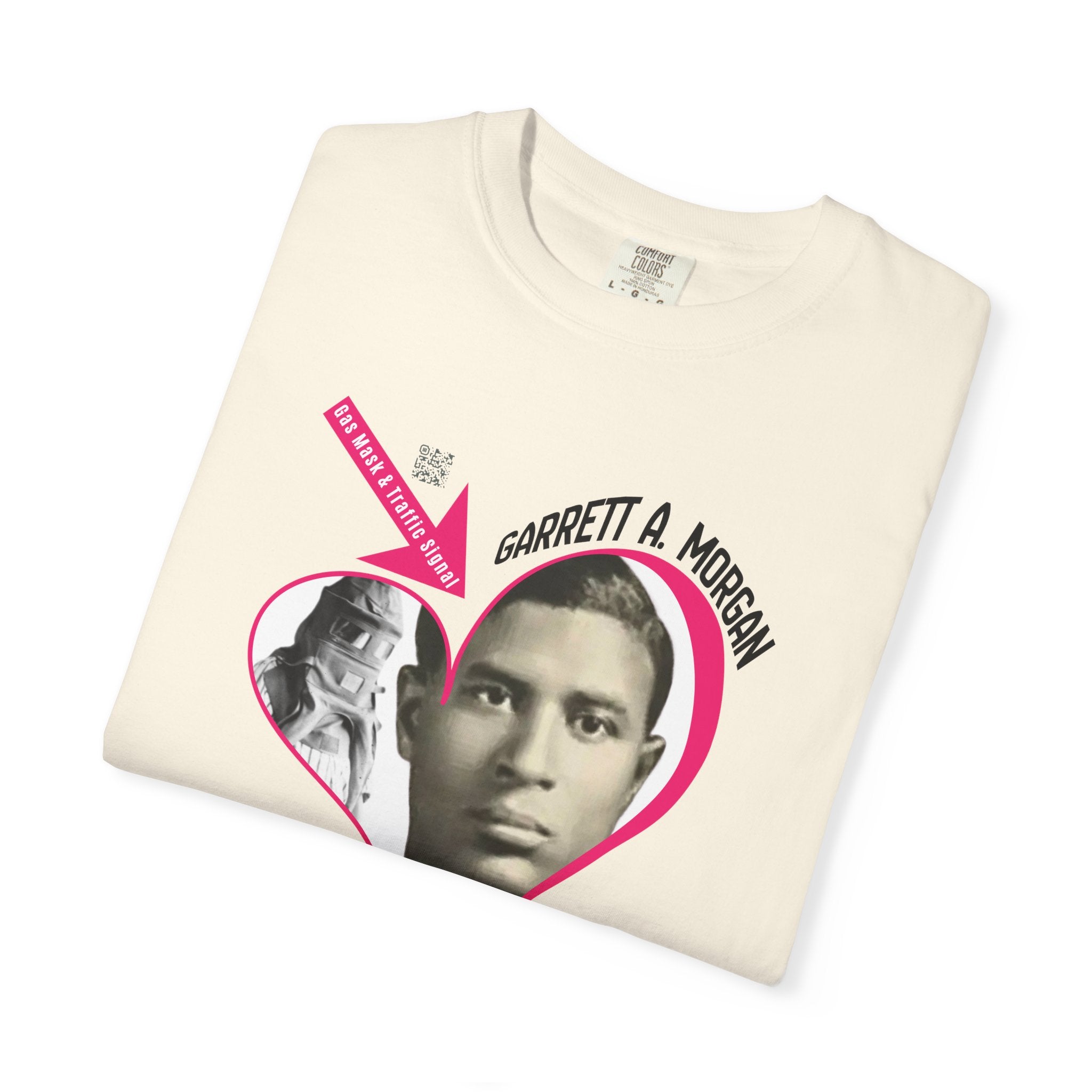 Garrett A. Morgan Oversize Heart Tribute Tee — Inventor of Traffic Signal & Gas Mask with QR Bio