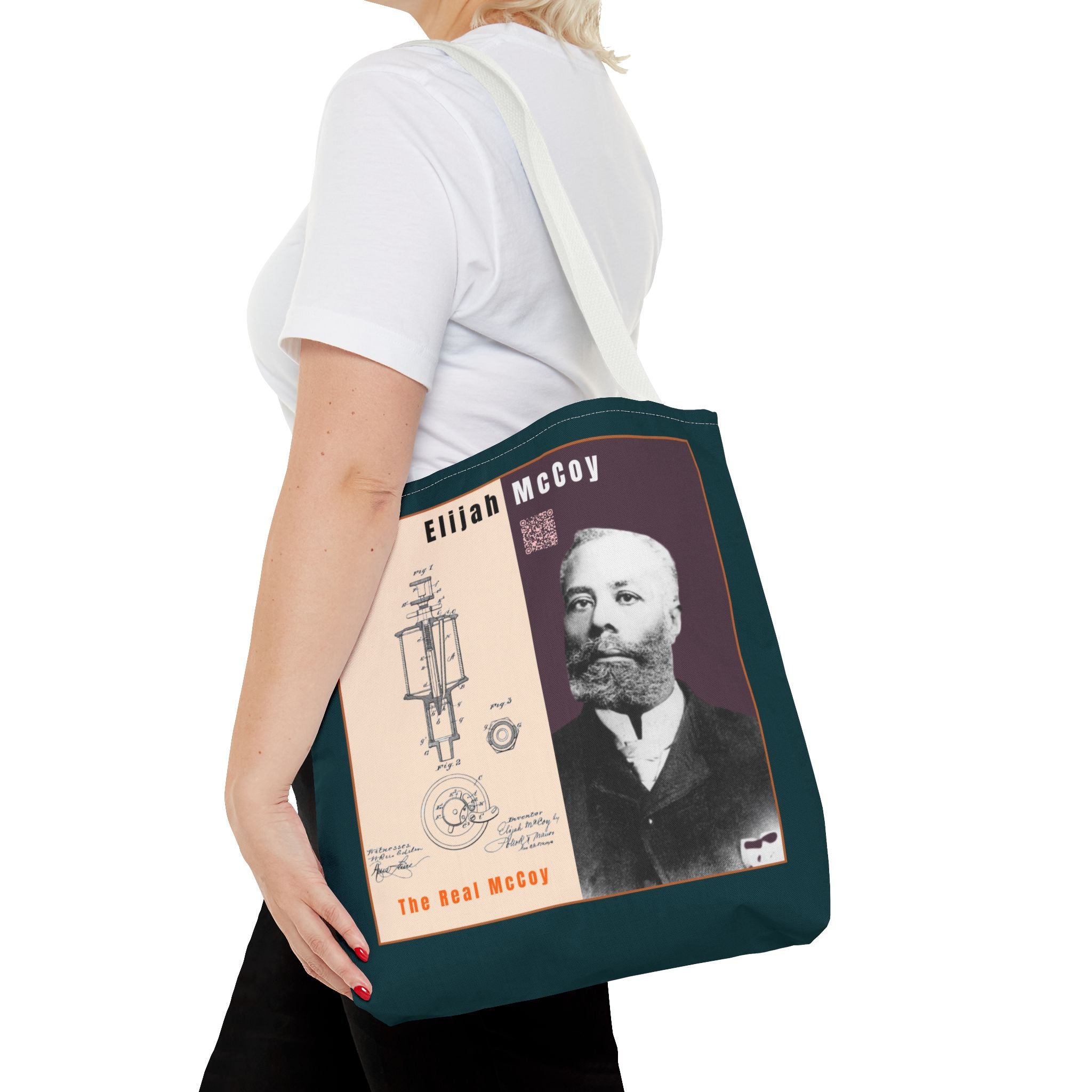 Elijah McCoy 'The Real McCoy' Tote Bag — Inspirational History Tribute (Muted Teal)