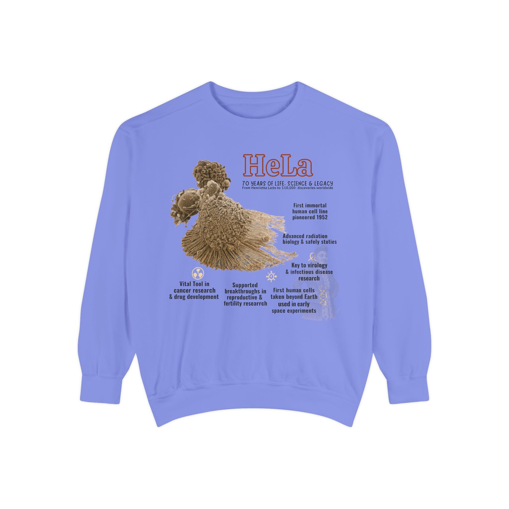 Defend Black Memories: Unisex, HeLa Immortal-Henrietta Lack Garment-Dyed Sweatshirt