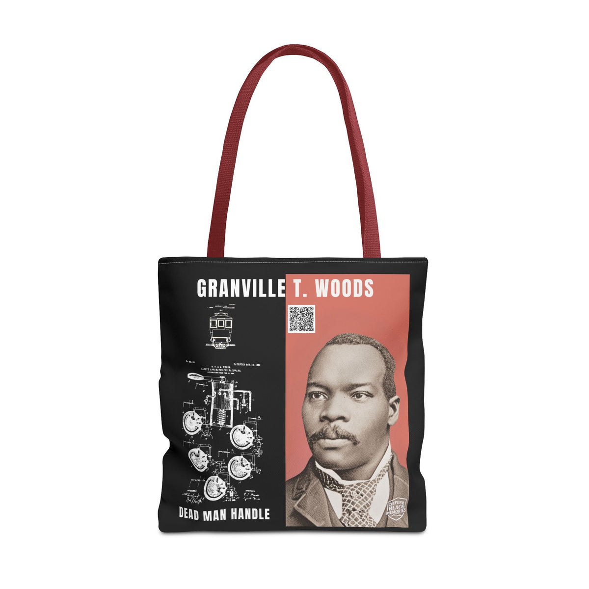 Granville T. Woods Historical Portrait Black Tote Bag (Trans/Dark Cerulean Block)