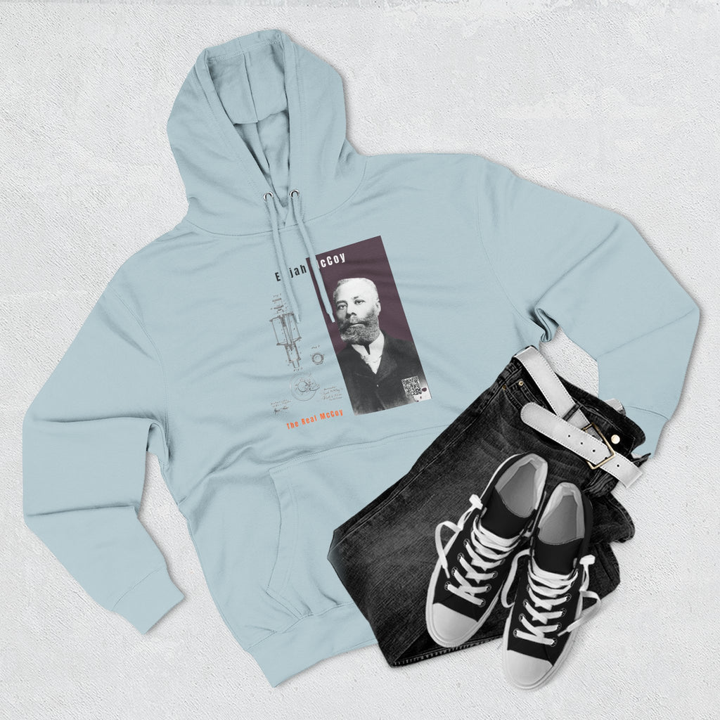 Defend Black Memories: Elijah McCoy Three-Panel Design Hoodie-Historic Black Portrait Pullover