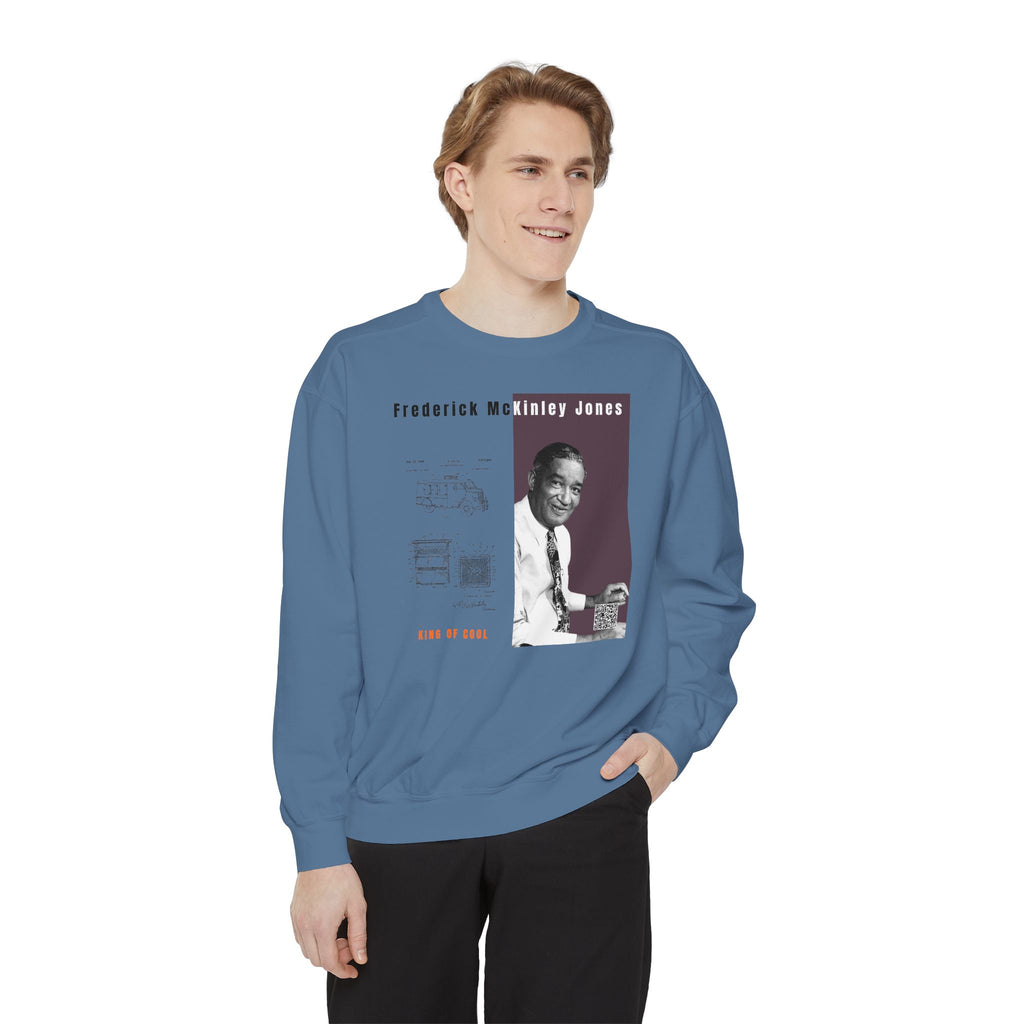 Defend Black Memories:  Frederick McKinley Jones Unisex, Garment-Dyed Tribute Sweatshirt