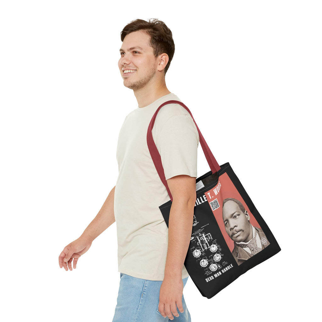 Granville T. Woods Historical Portrait Black Tote Bag (Trans/Dark Cerulean Block)