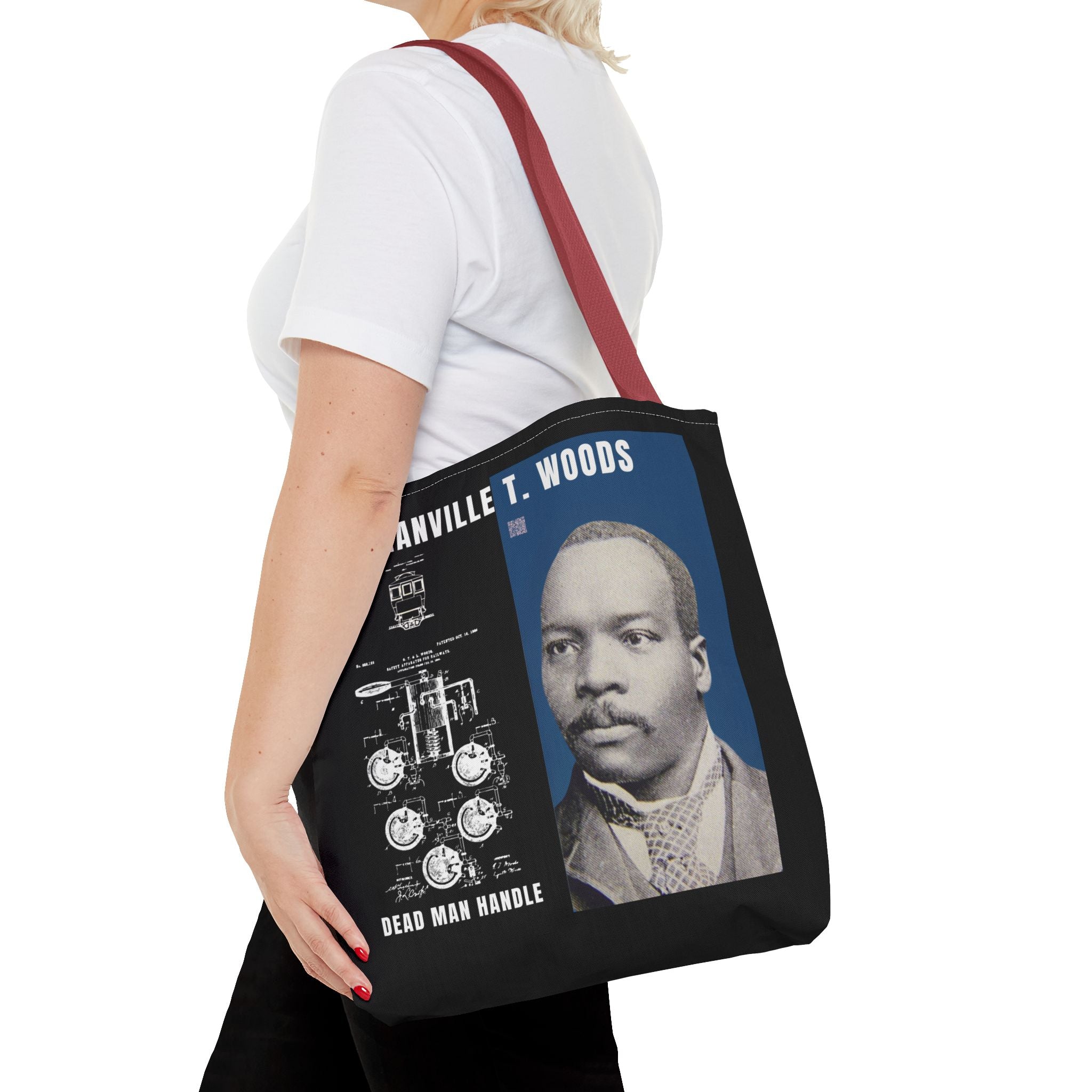 Granville T. Woods Historical Portrait Black Tote Bag (Trans/Dark Cerulean Block)