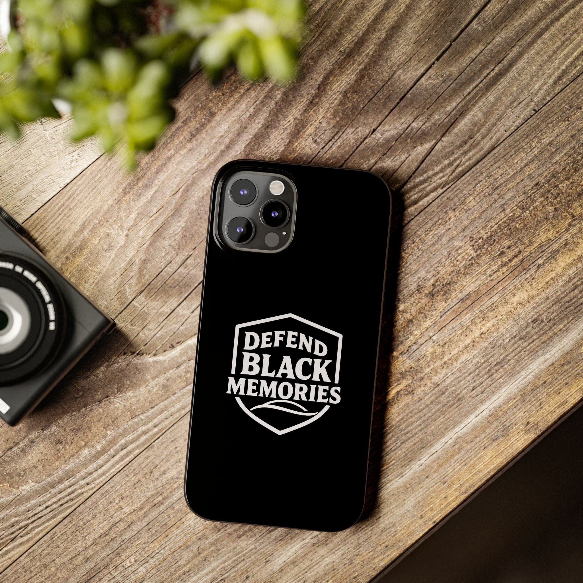 Defend Black Memories Slim Phone Case — Black Shield Typography Protective Cover