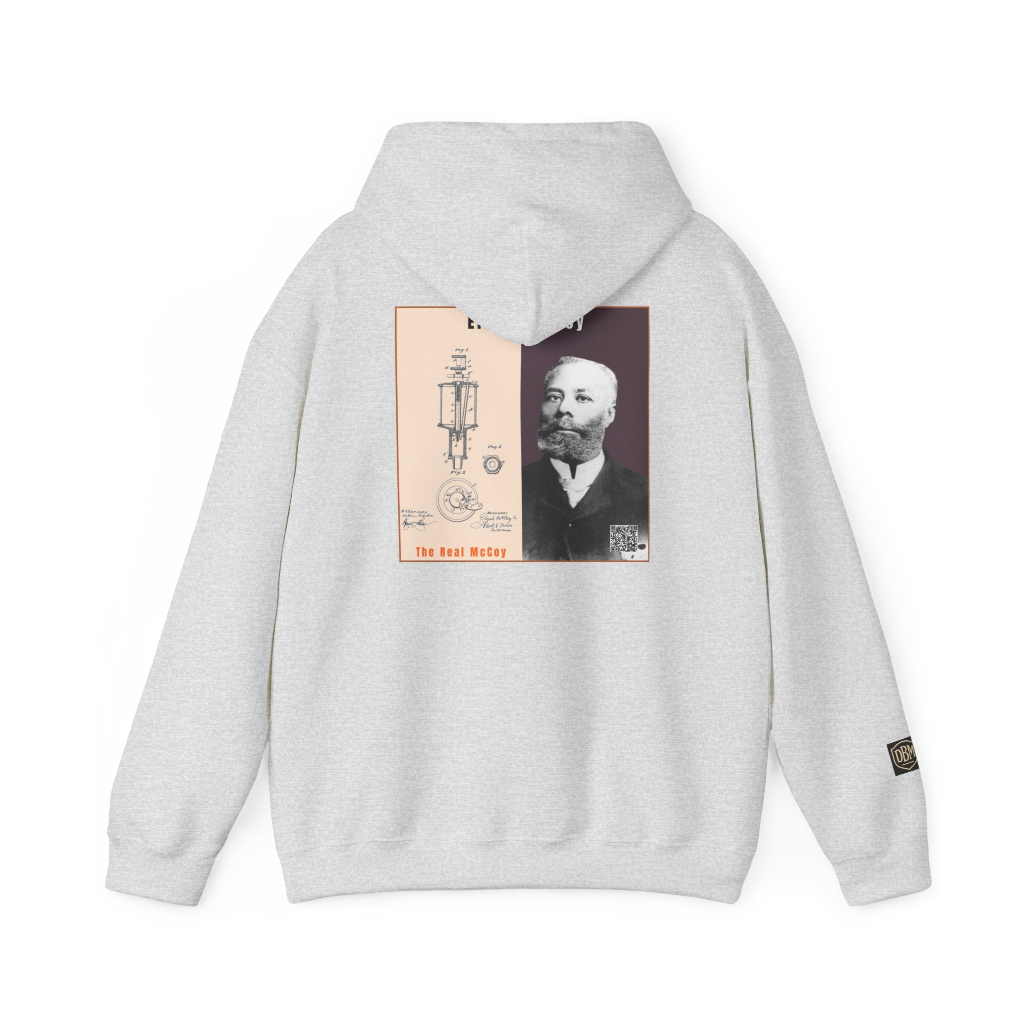 Defend Black Memories: Elijah McCoy Historical Black Portrait Big Back Logo Hoodie