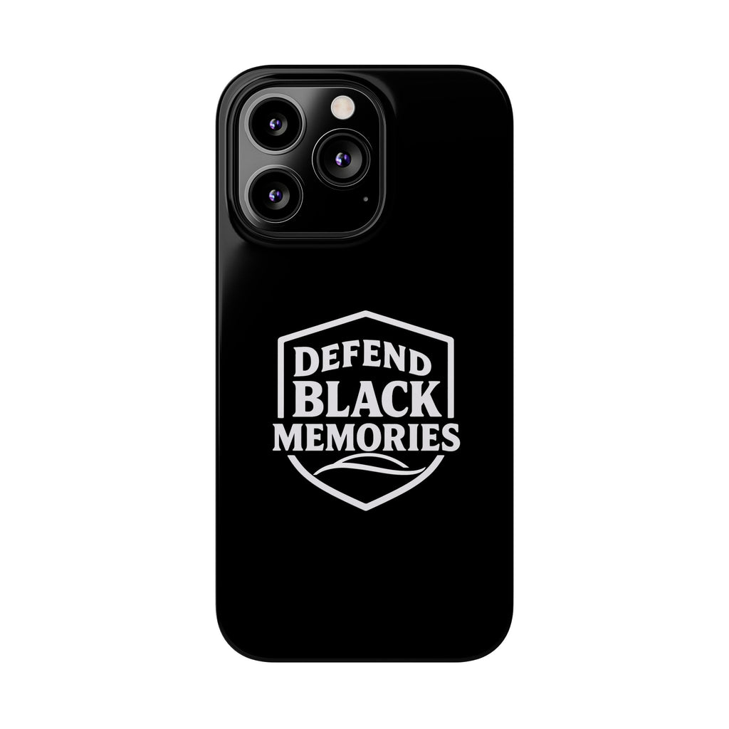 Defend Black Memories Slim Phone Case — Black Shield Typography Protective Cover