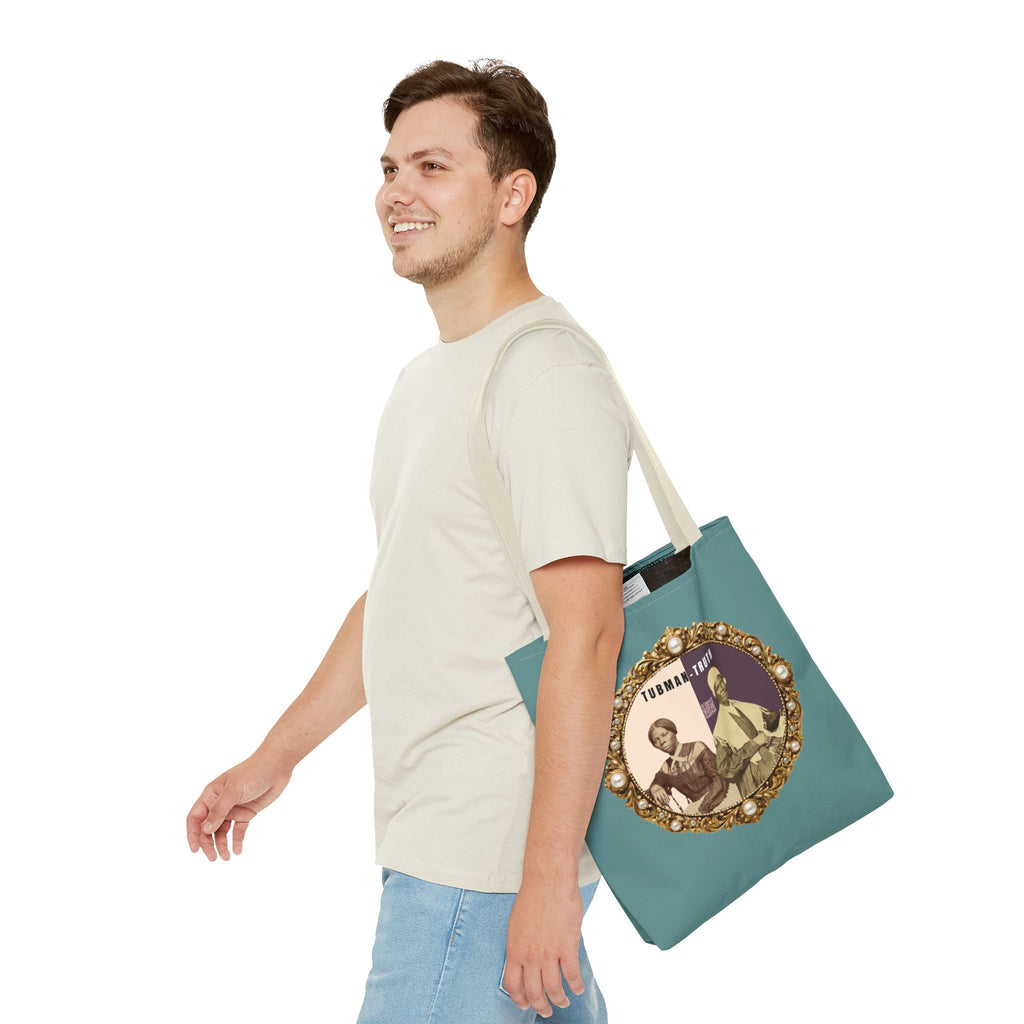 Tubman-Truth Brooch Graphic Tote Bag (Dark Teal)