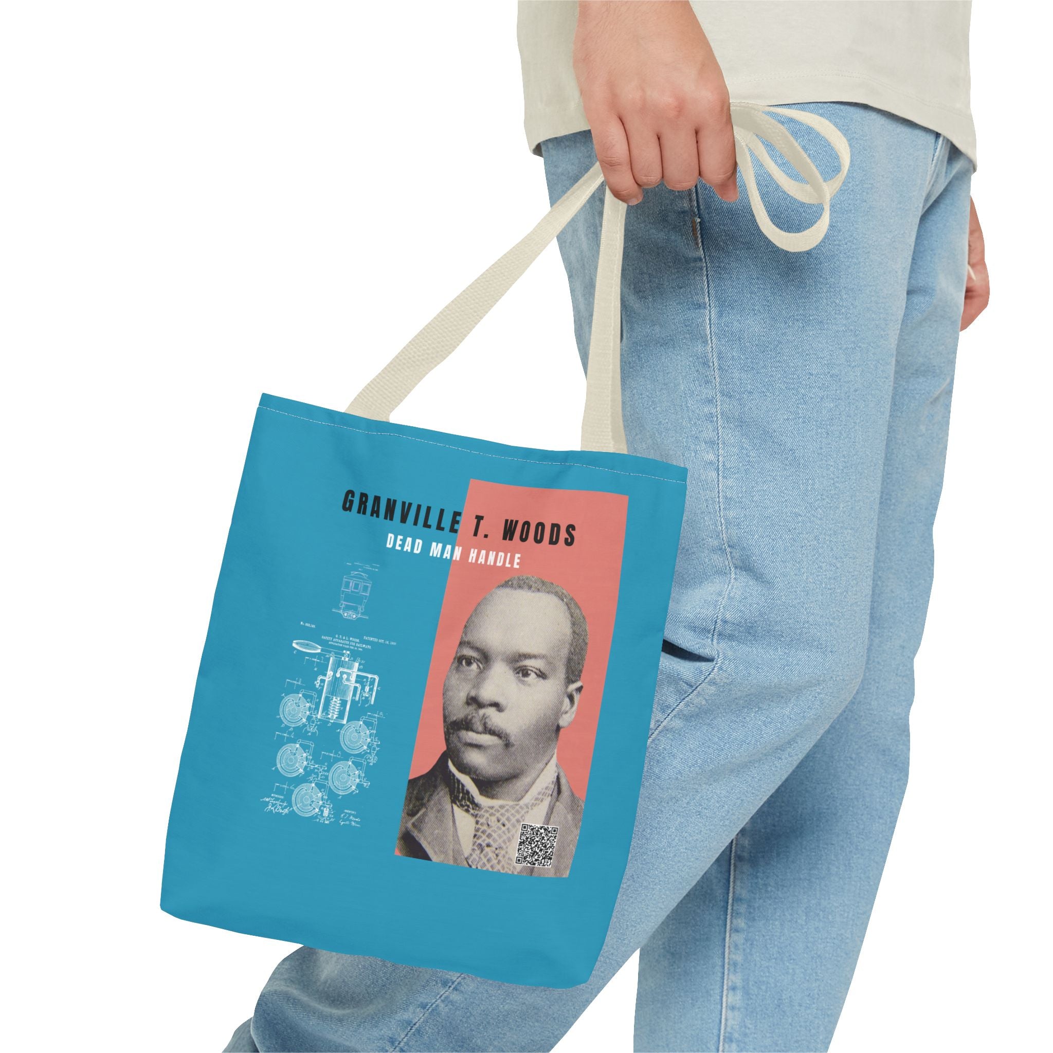 Granville T. Woods Historical Portrait Tote Bag (Turquoise)