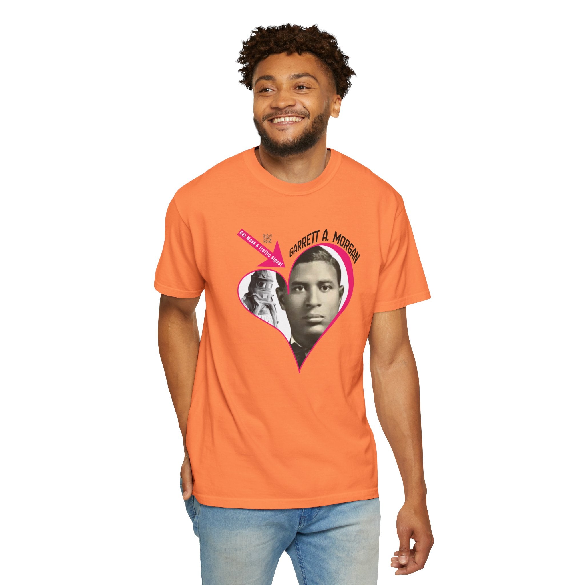 Garrett A. Morgan Oversize Heart Tribute Tee — Inventor of Traffic Signal & Gas Mask with QR Bio