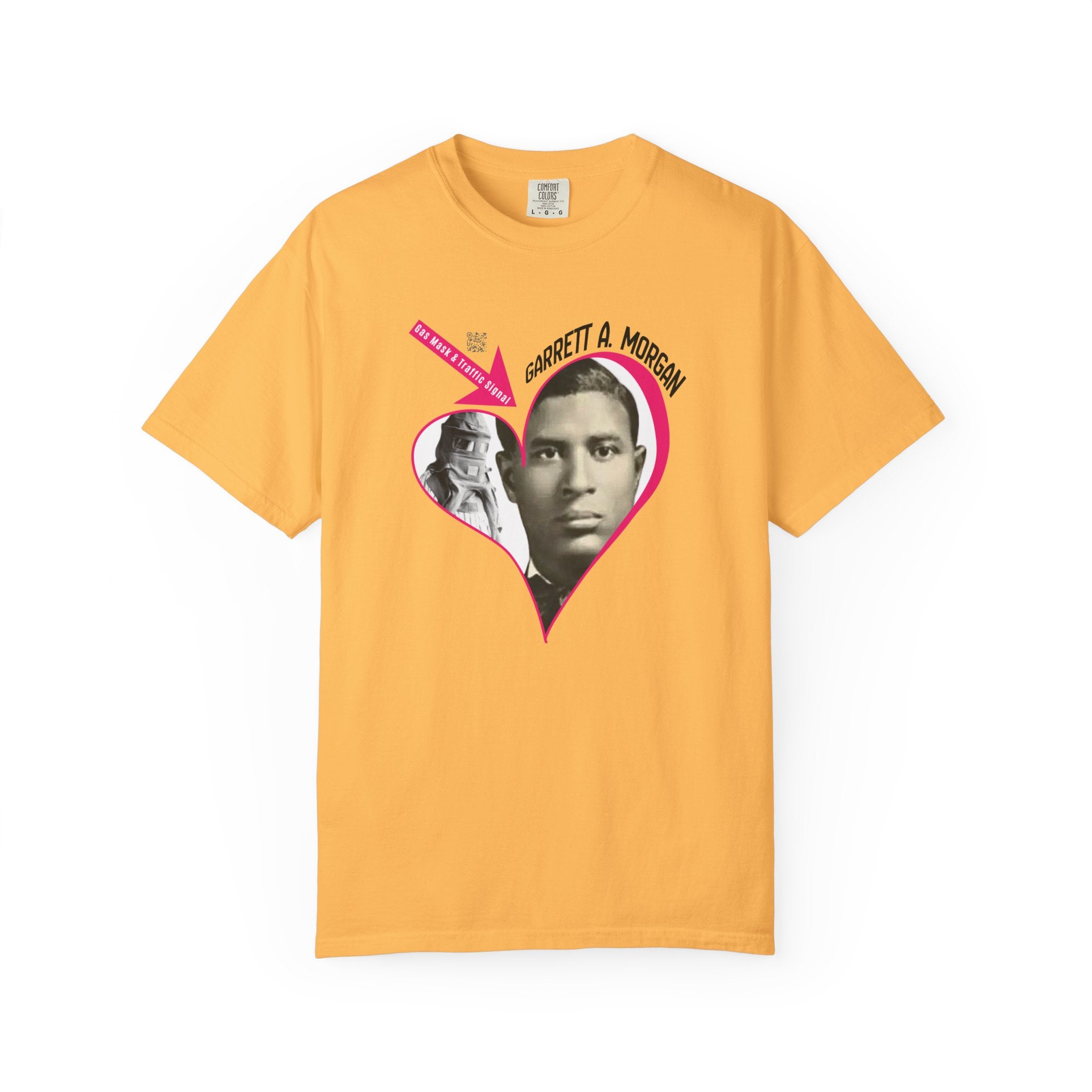 Garrett A. Morgan Oversize Heart Tribute Tee — Inventor of Traffic Signal & Gas Mask with QR Bio