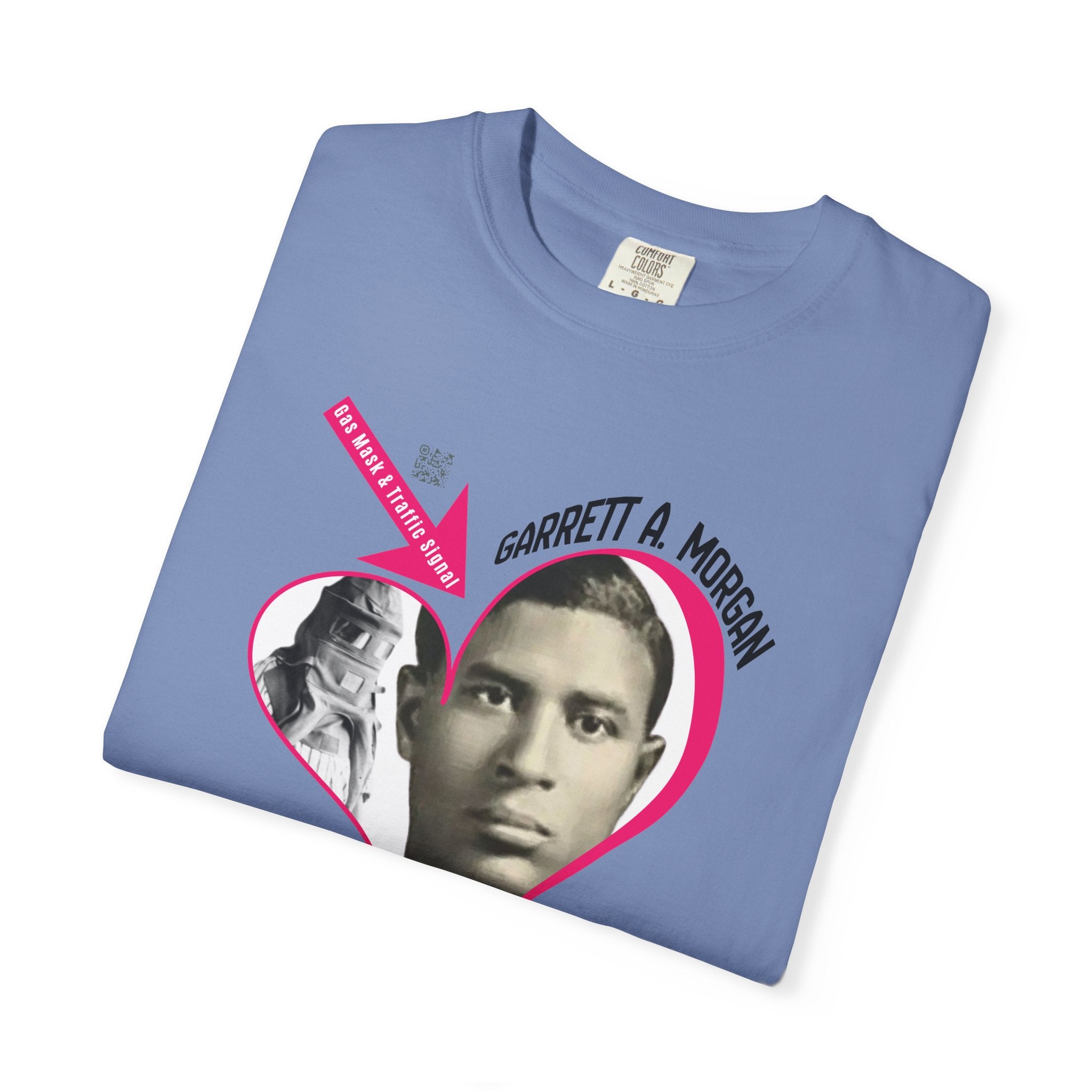 Garrett A. Morgan Oversize Heart Tribute Tee — Inventor of Traffic Signal & Gas Mask with QR Bio