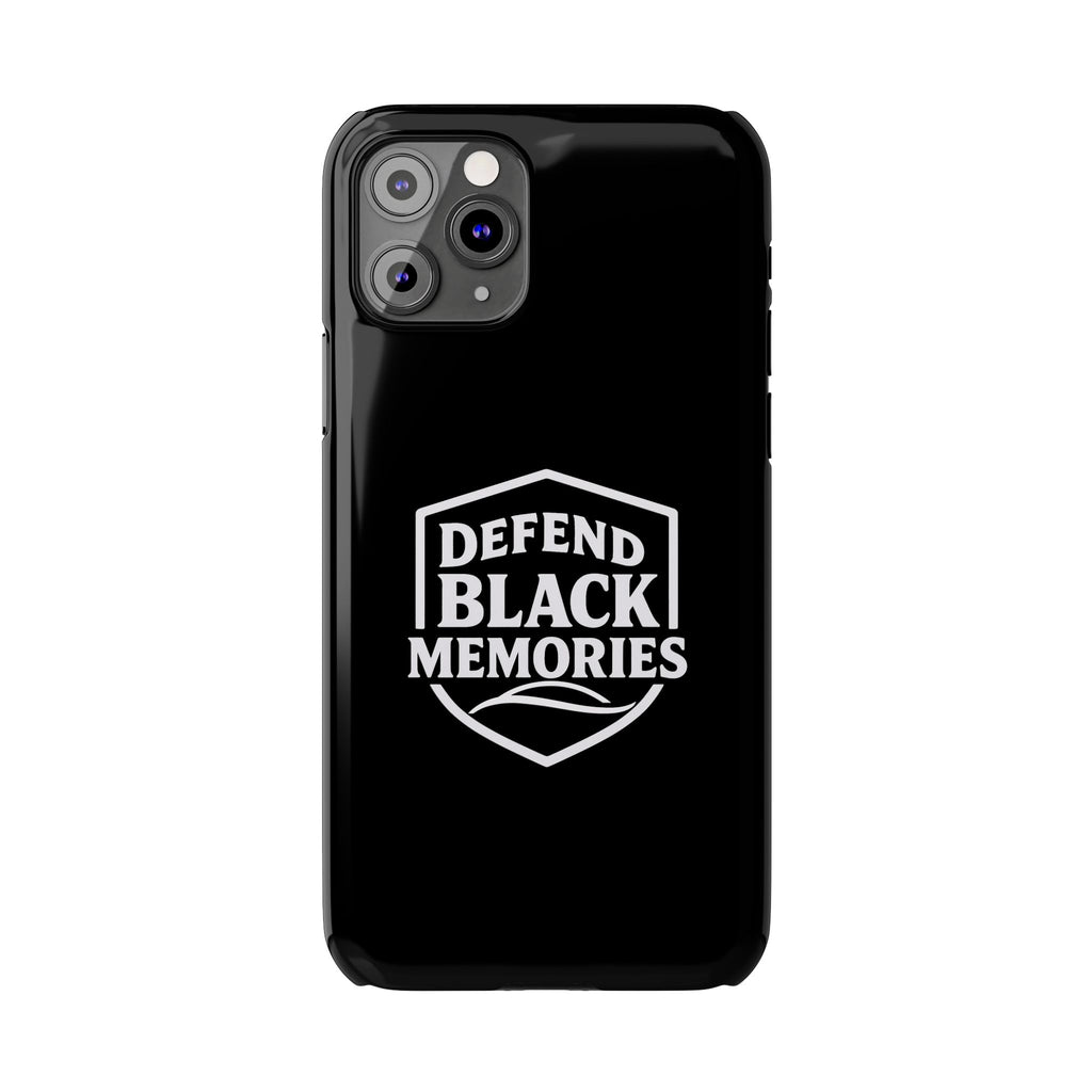 Defend Black Memories Slim Phone Case — Black Shield Typography Protective Cover