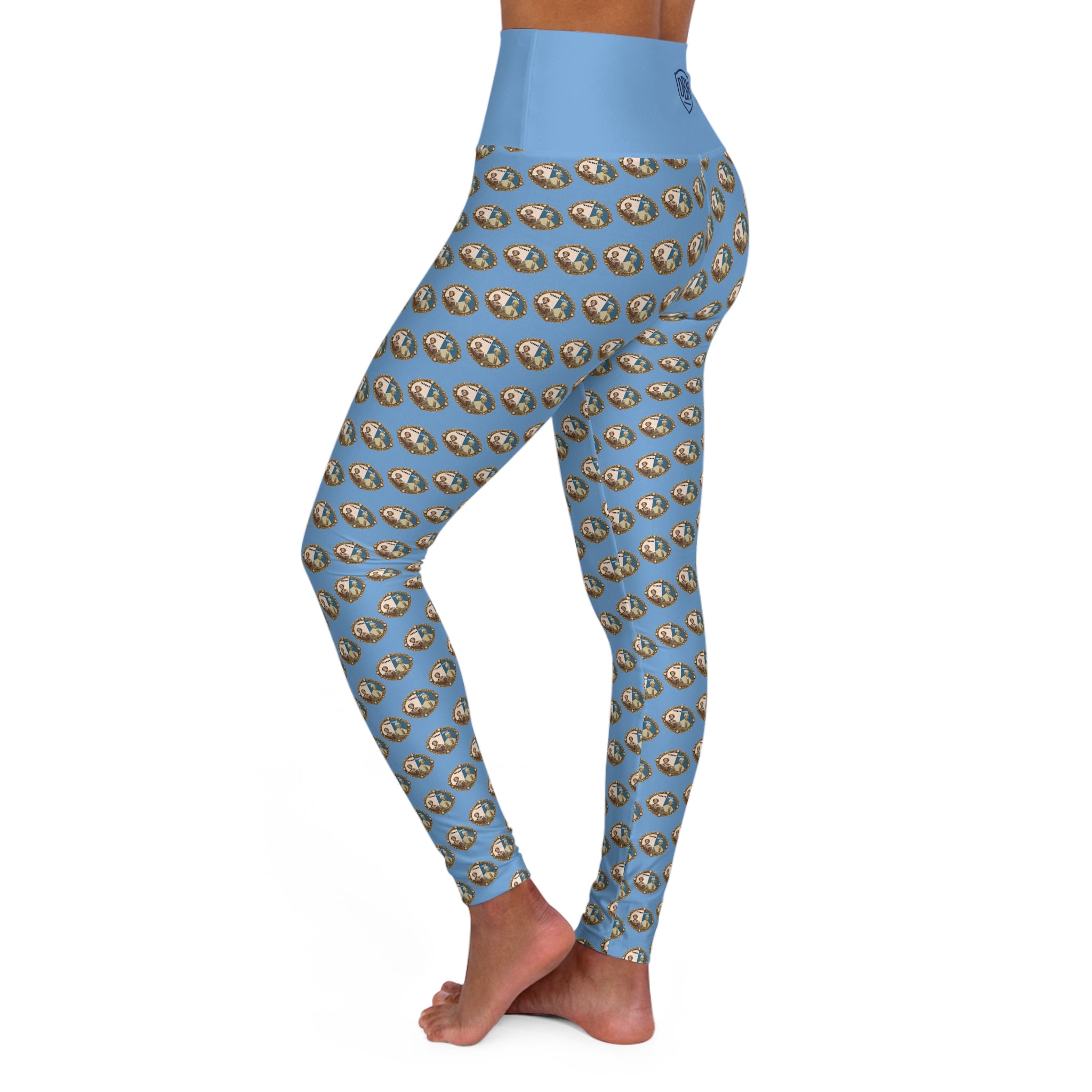 Tubman-Truth Brooch Design, High Waisted Yoga Leggings (Light Blue)