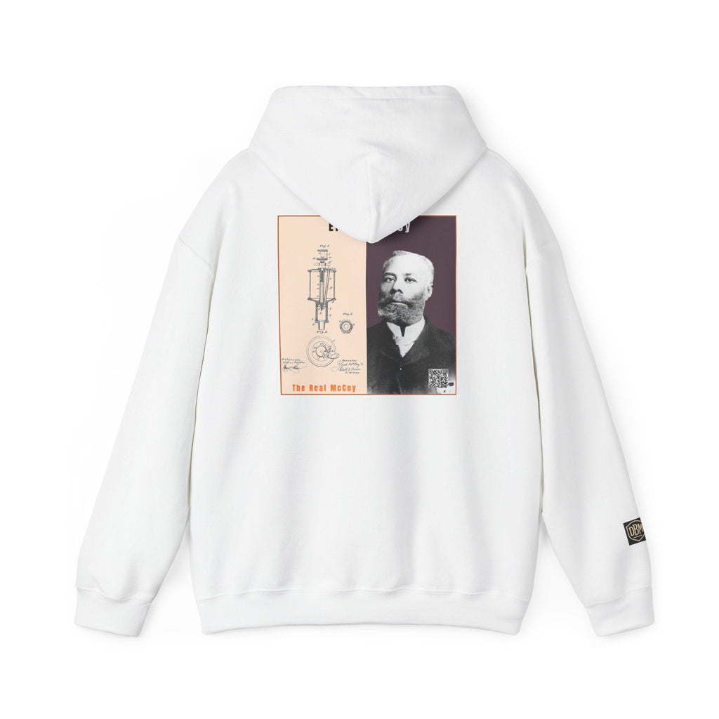 Defend Black Memories: Elijah McCoy Historical Black Portrait Big Back Logo Hoodie