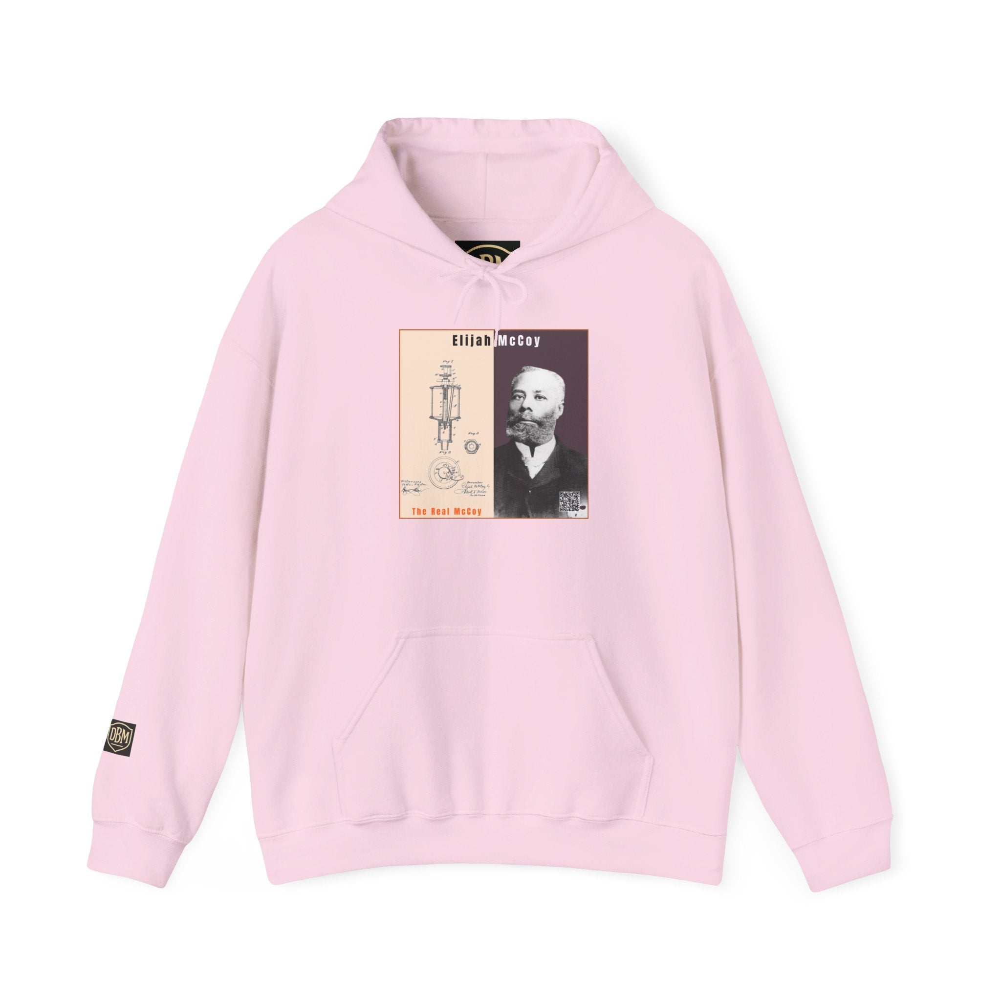 Defend Black Memories: Elijah McCoy Historical Black Portrait Big Back Logo Hoodie