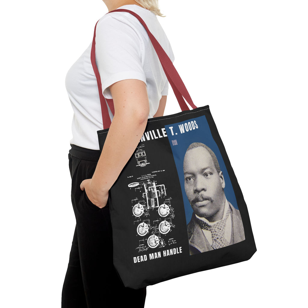 Granville T. Woods Historical Portrait Black Tote Bag (Trans/Dark Cerulean Block)